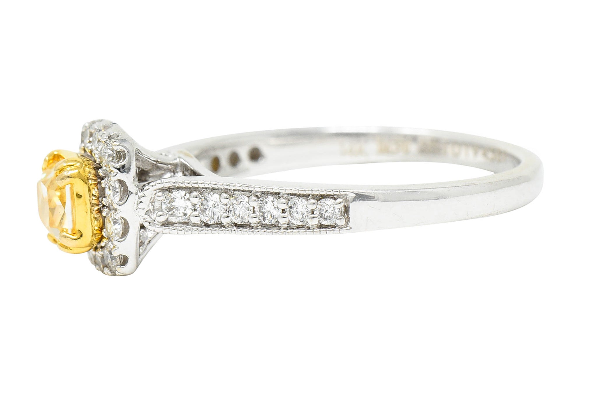 Contemporary 1.33 CTW Fancy Yellow Diamond & White Diamond 14 Karat Two-Tone Gold Engagement Ring IGIRing - Wilson's Estate Jewelry