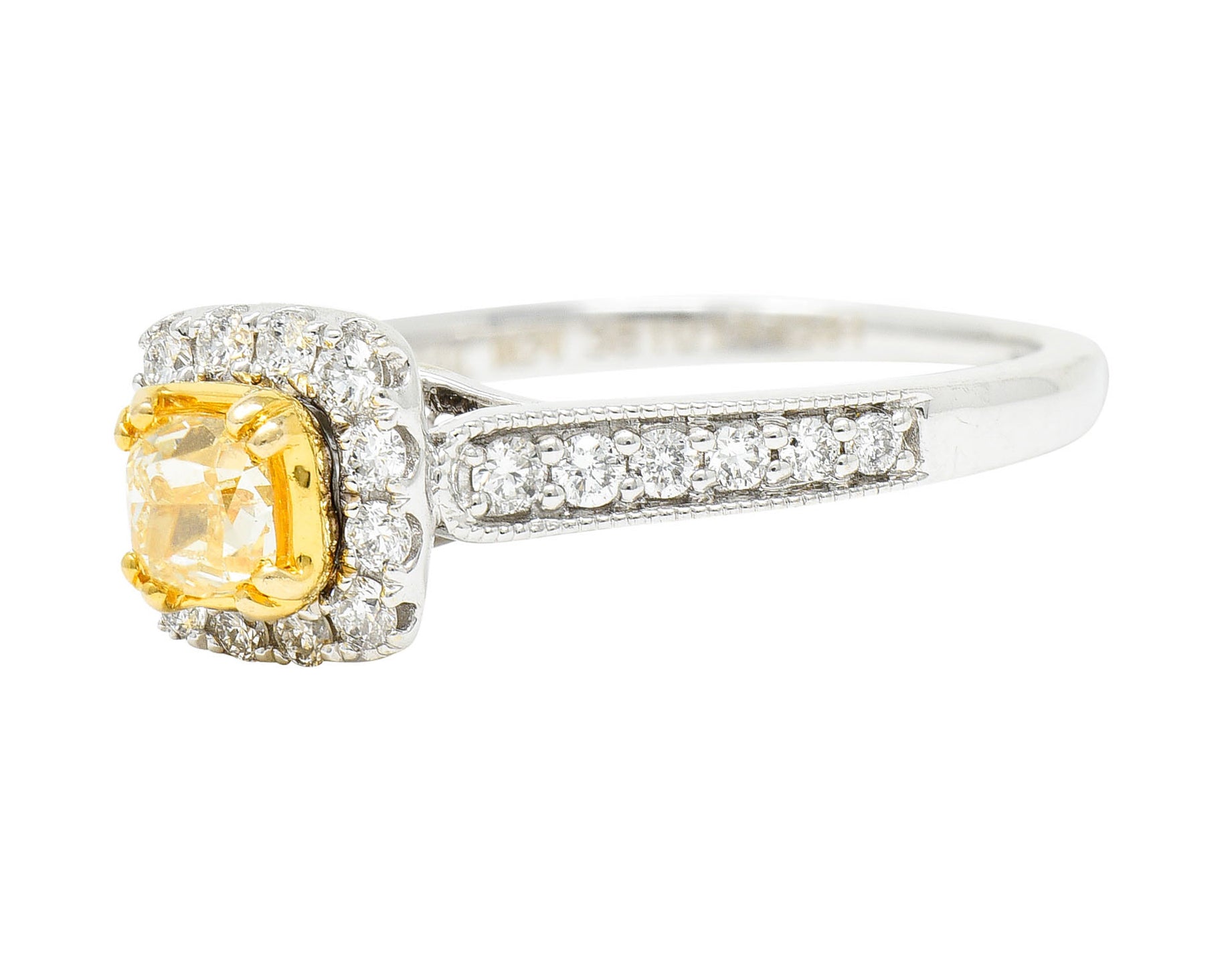 Contemporary 1.33 CTW Fancy Yellow Diamond & White Diamond 14 Karat Two-Tone Gold Engagement Ring IGIRing - Wilson's Estate Jewelry