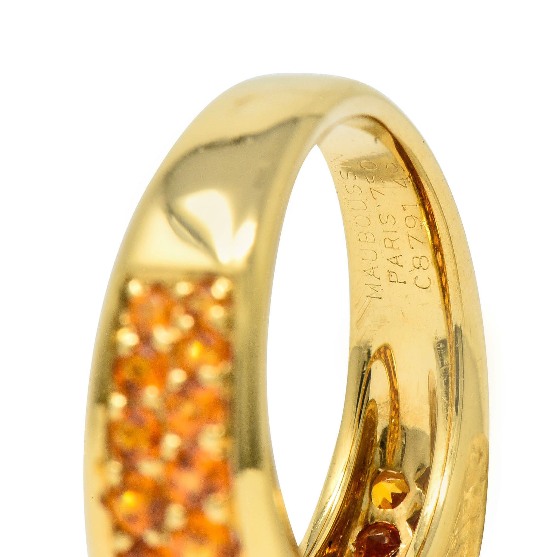 Mauboussin Paris 1.95 CTW Orange Sapphire 18 Karat Gold Pave Band RingRing - Wilson's Estate Jewelry