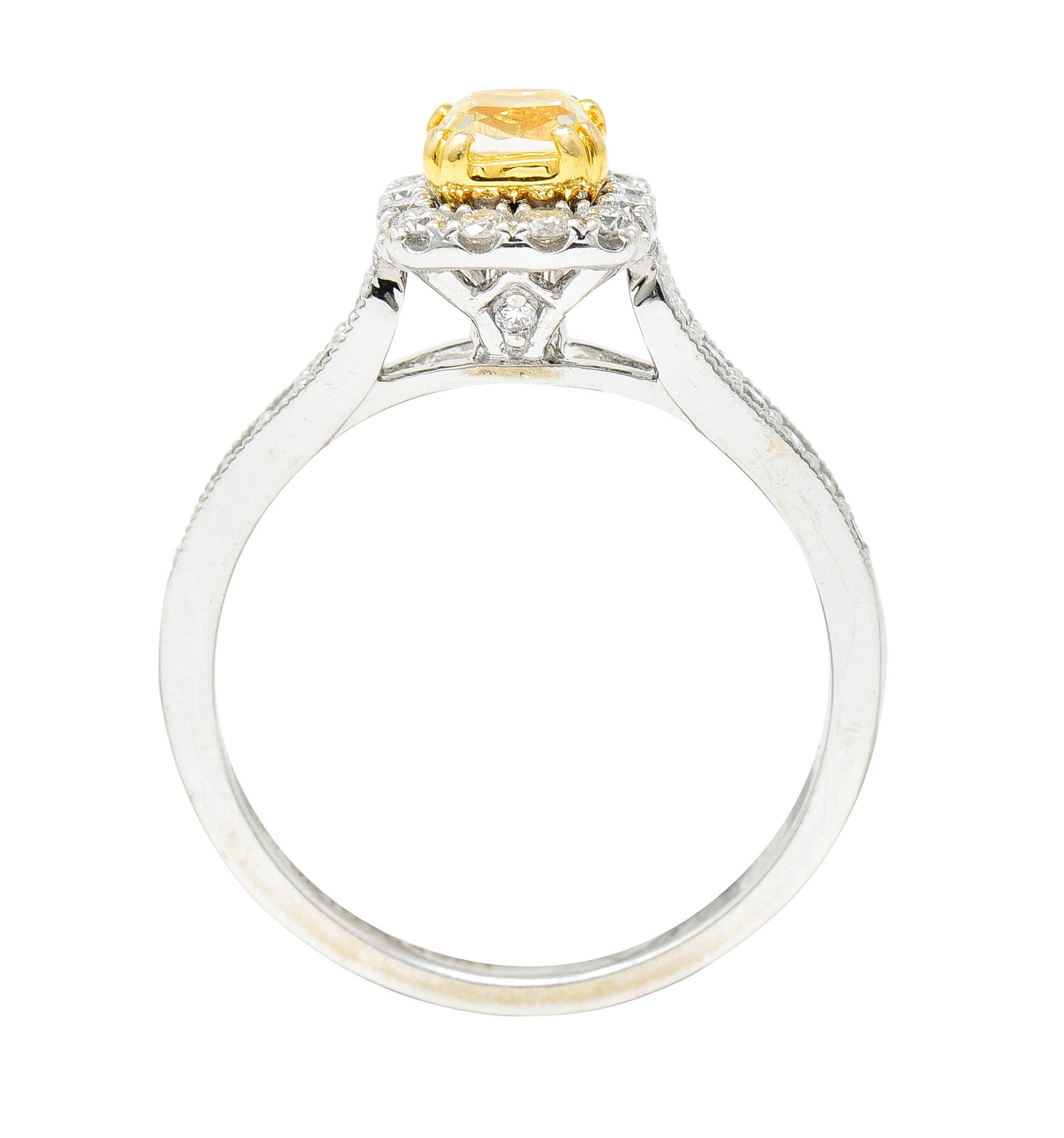 Contemporary 1.33 CTW Fancy Yellow Diamond & White Diamond 14 Karat Two-Tone Gold Engagement Ring IGIRing - Wilson's Estate Jewelry