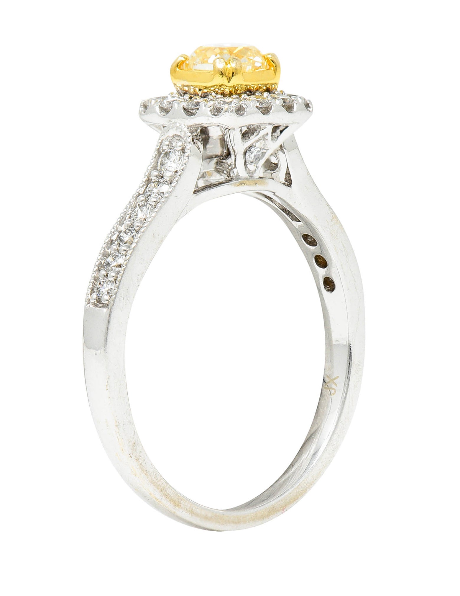 Contemporary 1.33 CTW Fancy Yellow Diamond & White Diamond 14 Karat Two-Tone Gold Engagement Ring IGIRing - Wilson's Estate Jewelry