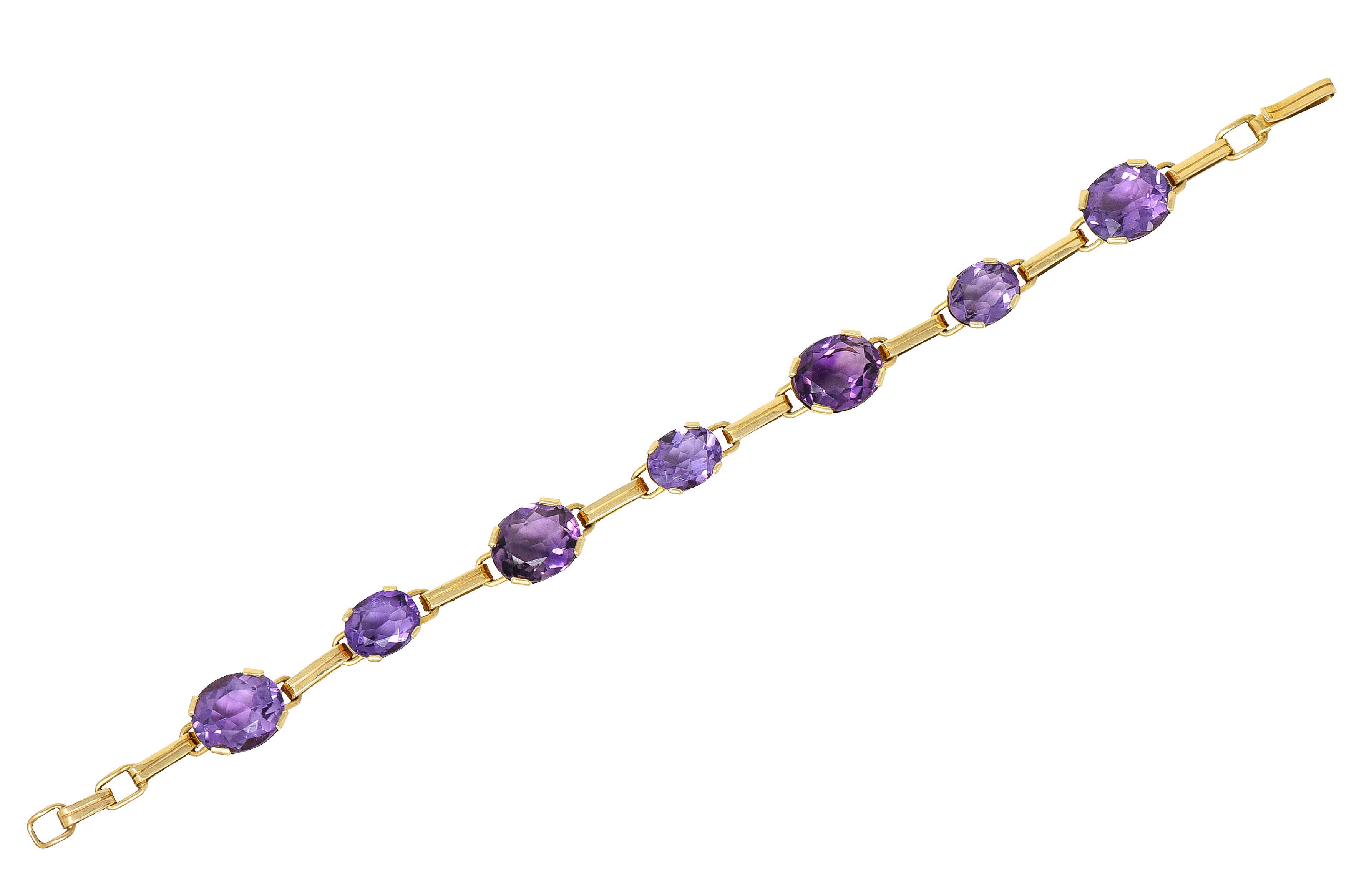 1940's Retro Amethyst 14 Karat Gold Station Link Braceletbracelet - Wilson's Estate Jewelry