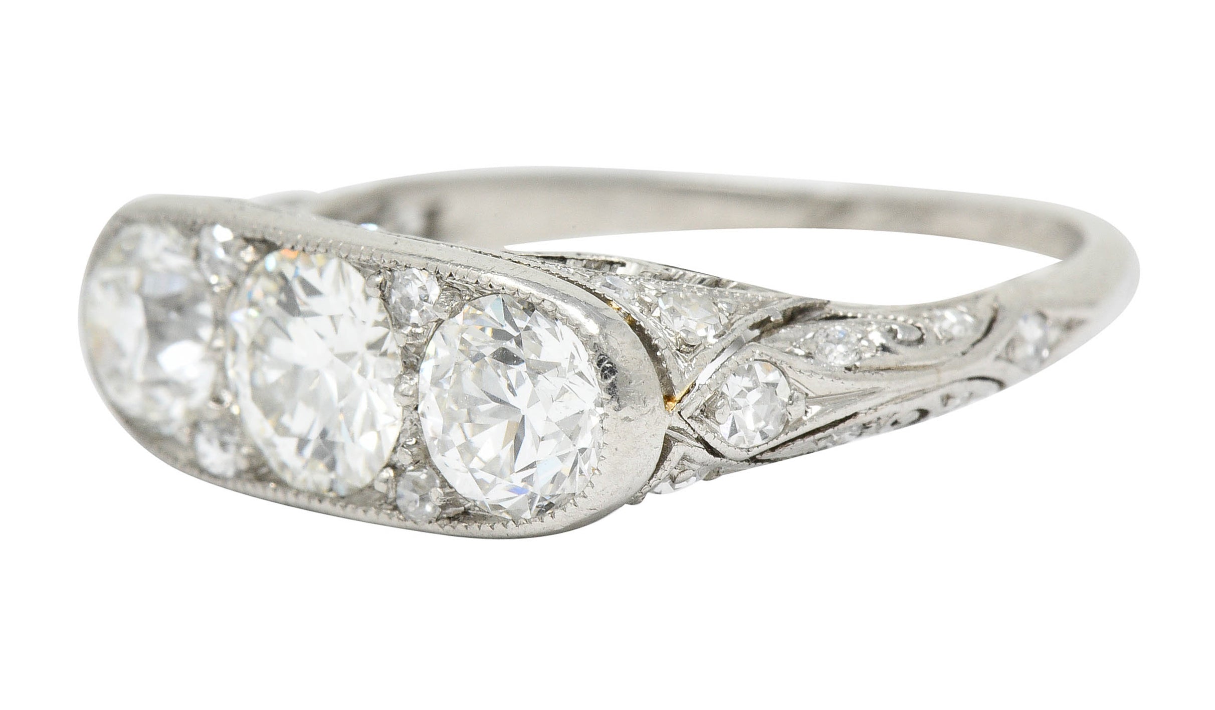 Art Deco 1.90 CTW Diamond Platinum Three Stone Dinner RingRing - Wilson's Estate Jewelry