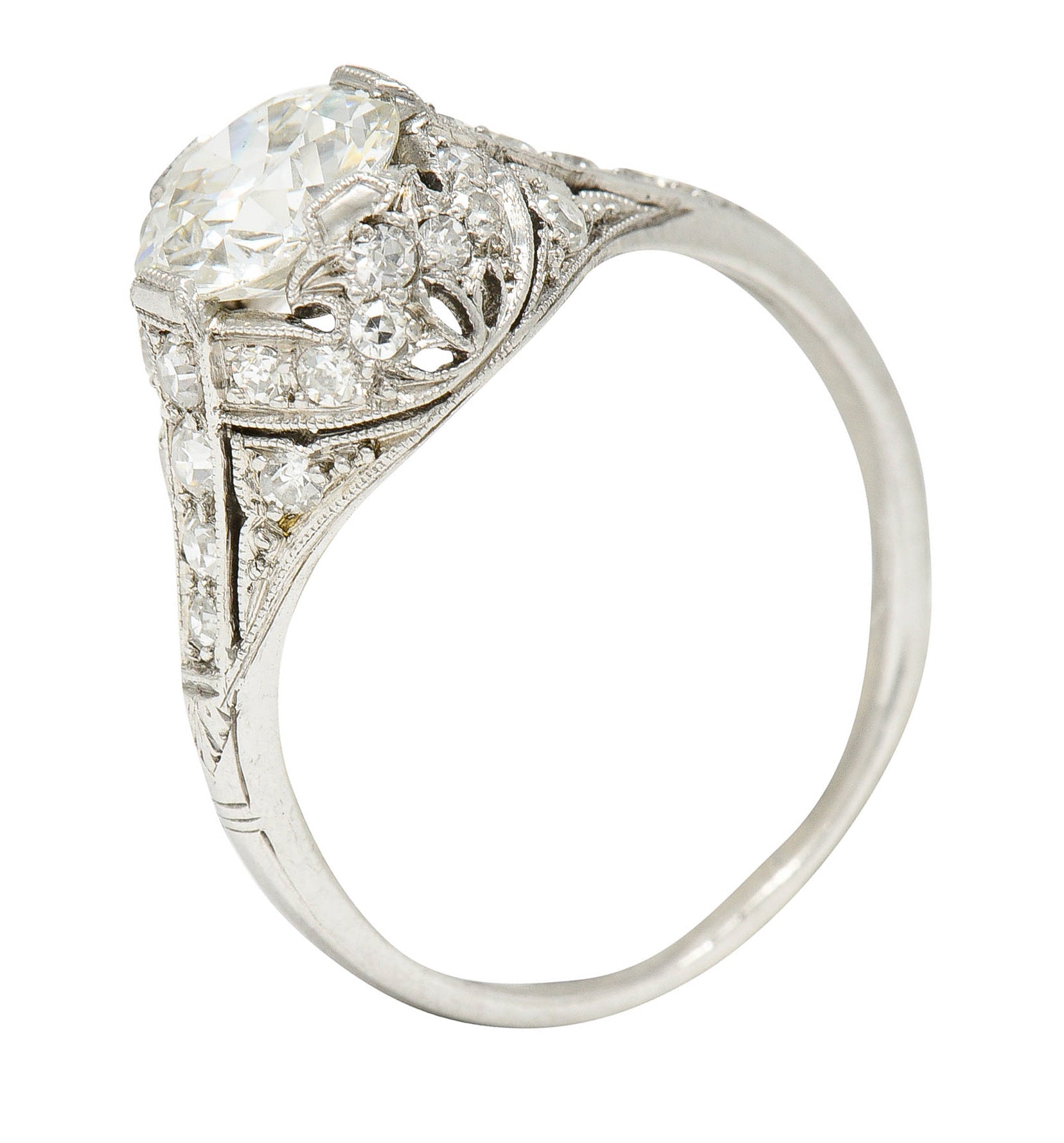 Edwardian 1.75 CTW Diamond Platinum Floral Engagement RingRing - Wilson's Estate Jewelry