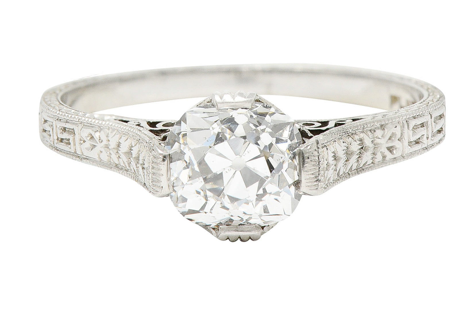 Art Deco 1.15 CTW Diamond Platinum Greek Key Engagement RingRing - Wilson's Estate Jewelry