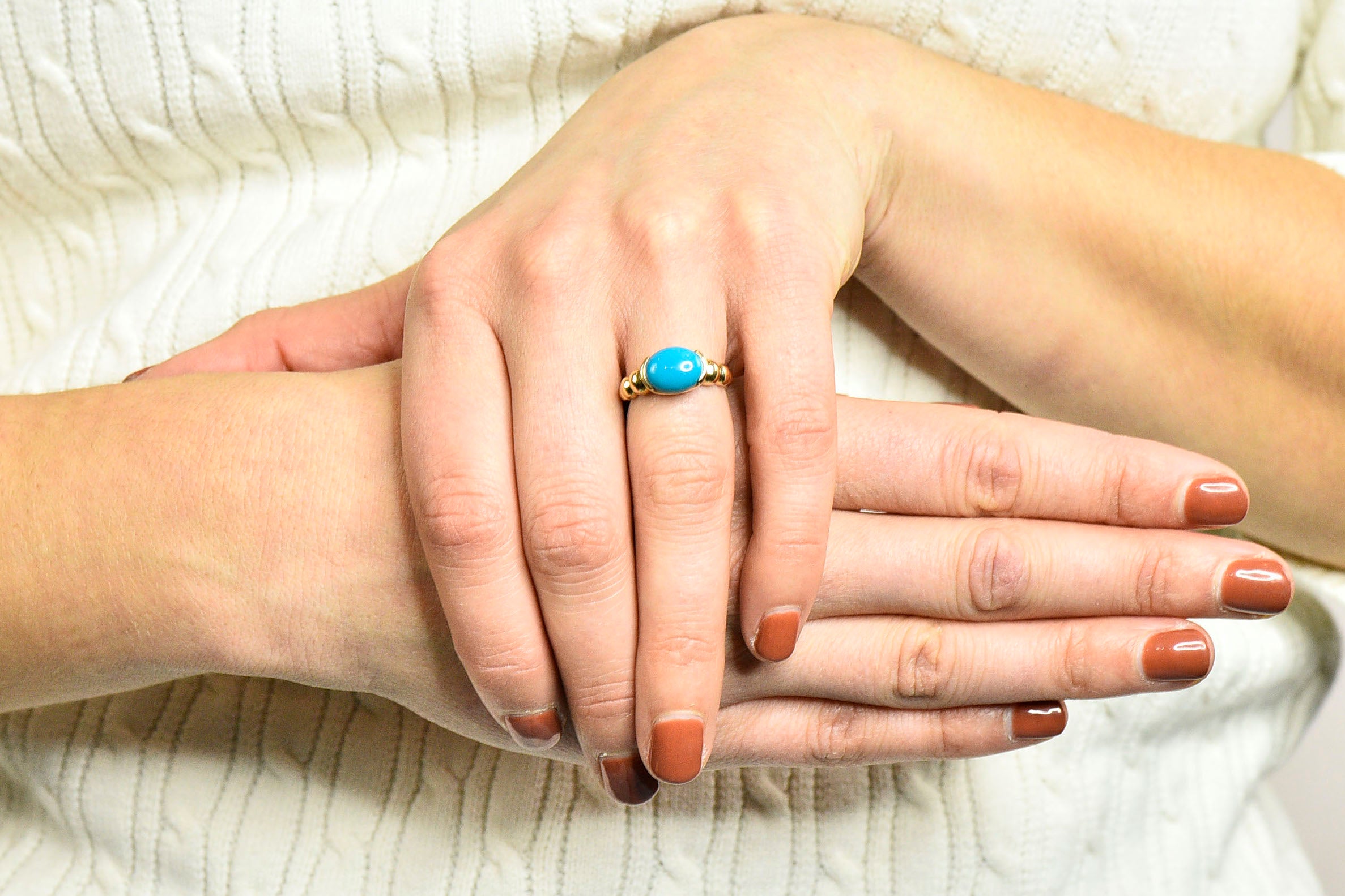 Contemporary Turquoise Cabochon 14 Karat Gold Stacking RingRing - Wilson's Estate Jewelry