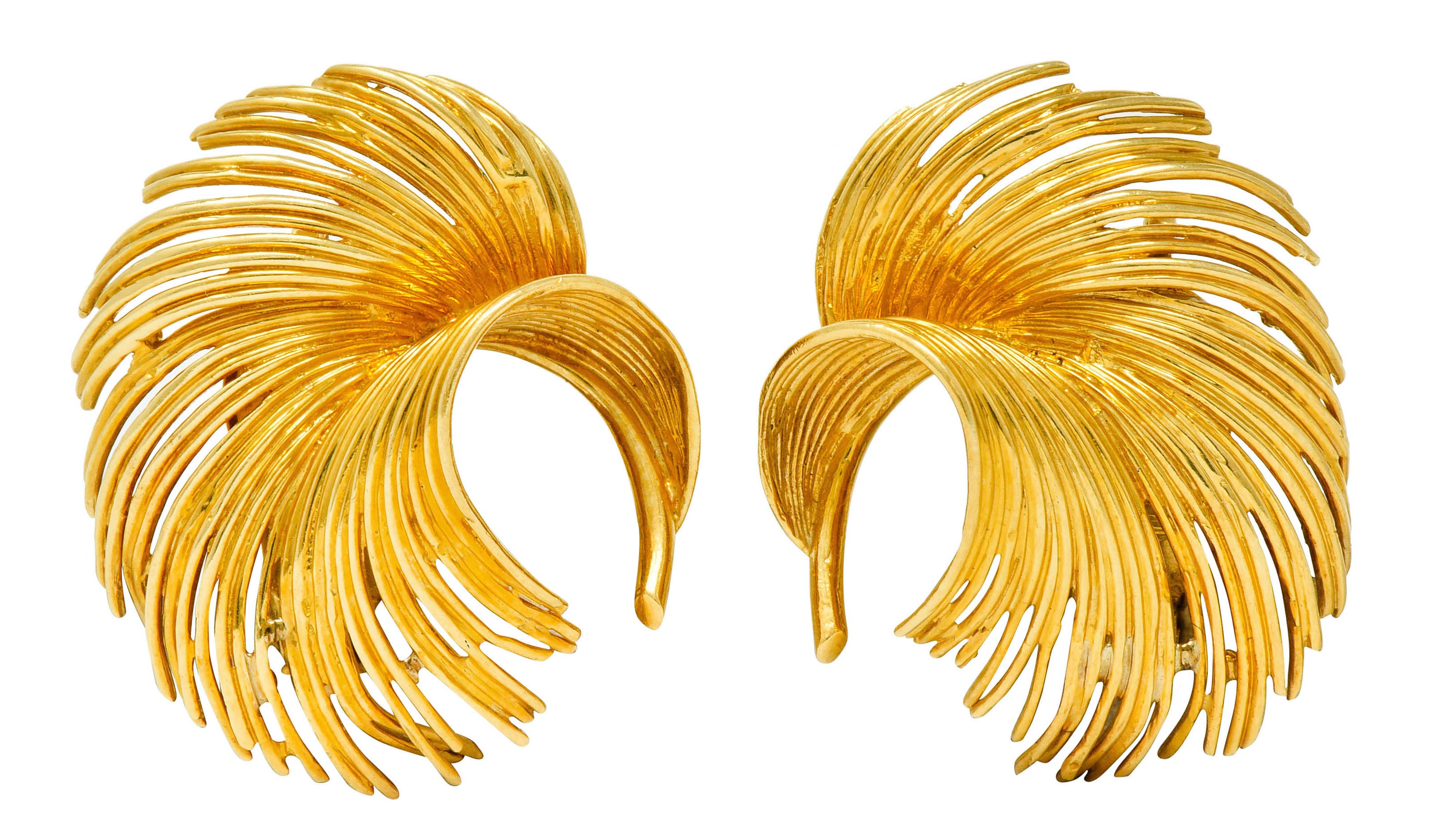 Tiffany & Co. Retro 18 Karat Gold Feather Ear-Clip Earrings Circa 1940sEarrings - Wilson's Estate Jewelry