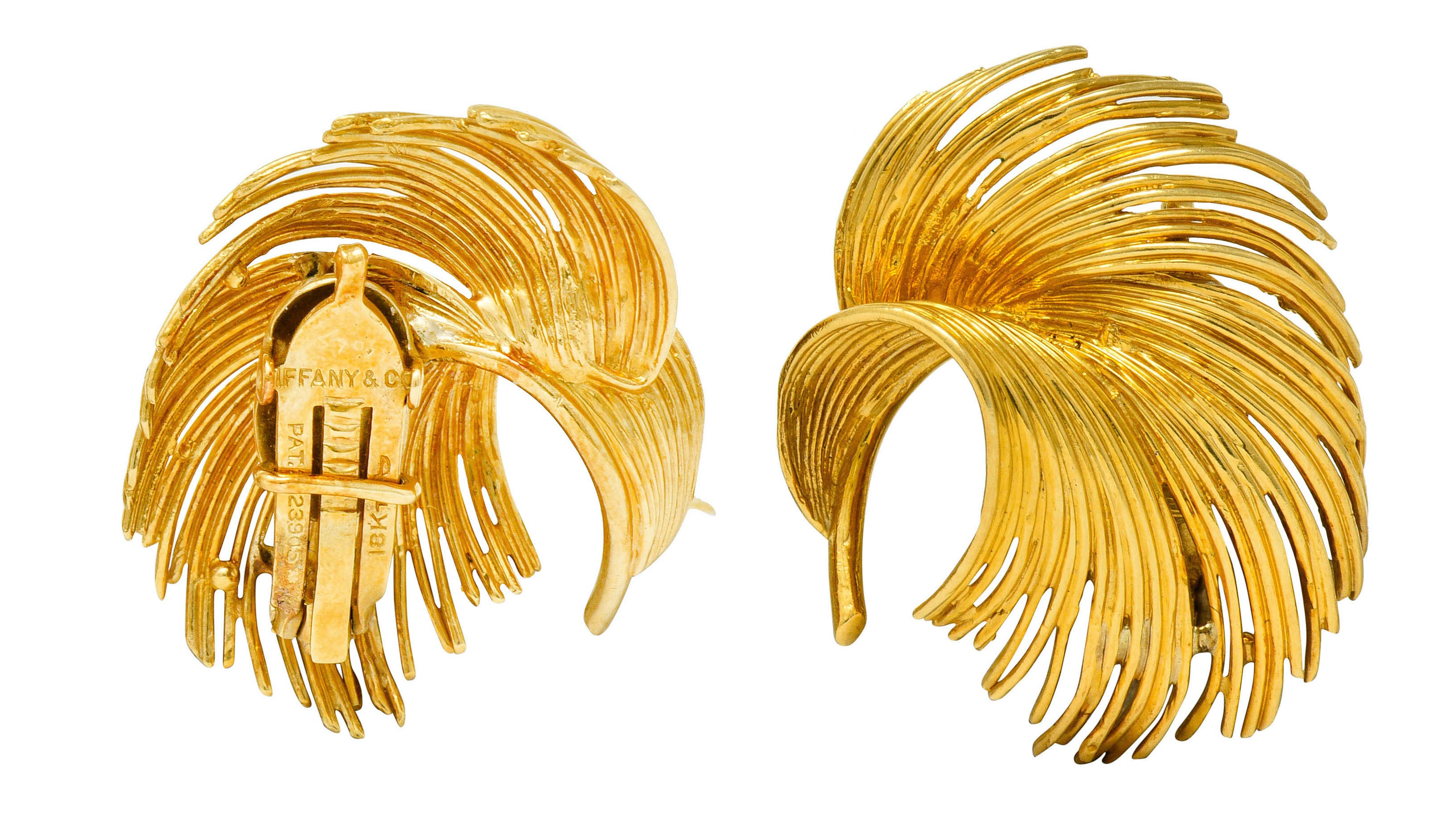 Tiffany & Co. Retro 18 Karat Gold Feather Ear-Clip Earrings Circa 1940sEarrings - Wilson's Estate Jewelry