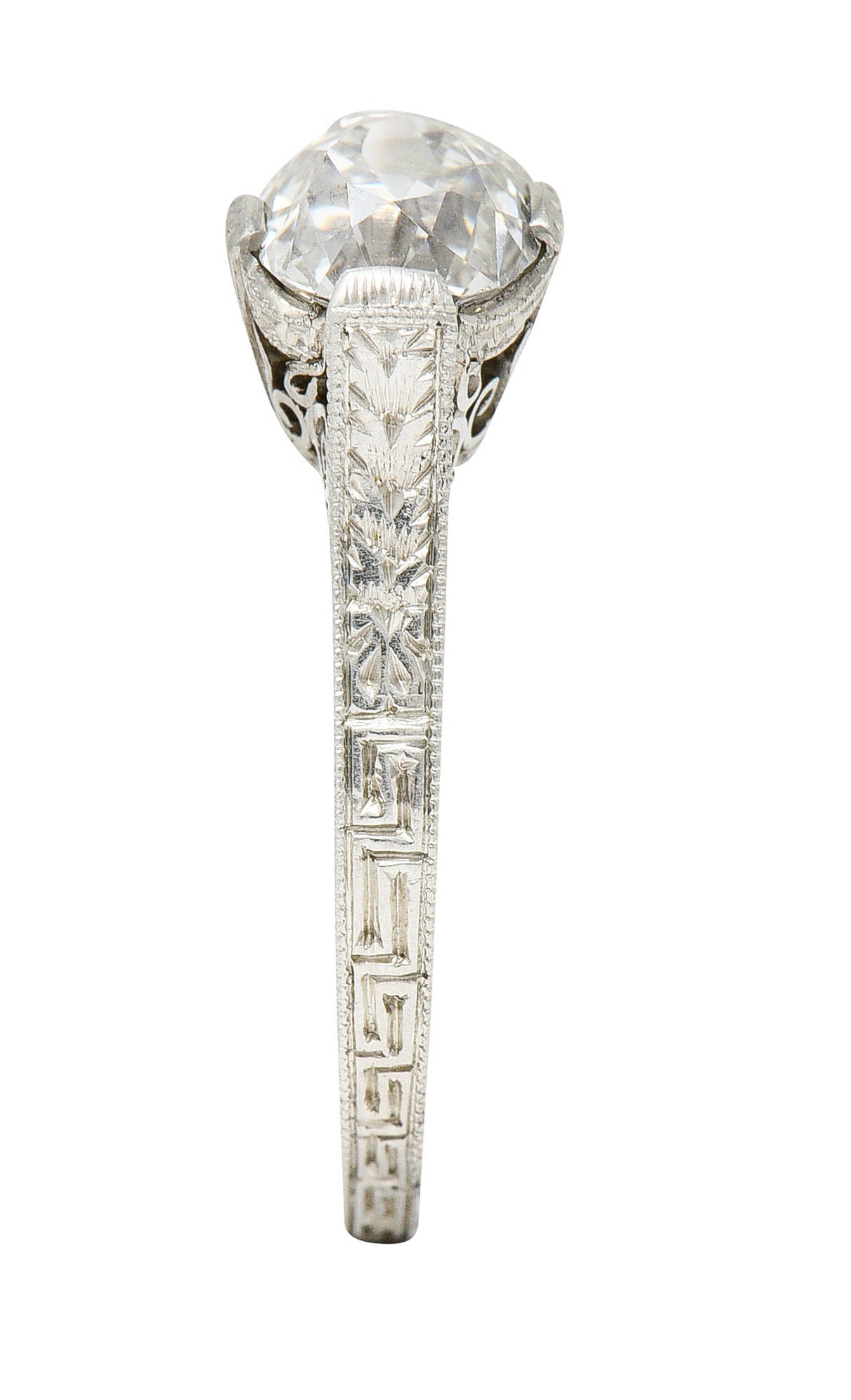 Art Deco 1.15 CTW Diamond Platinum Greek Key Engagement RingRing - Wilson's Estate Jewelry