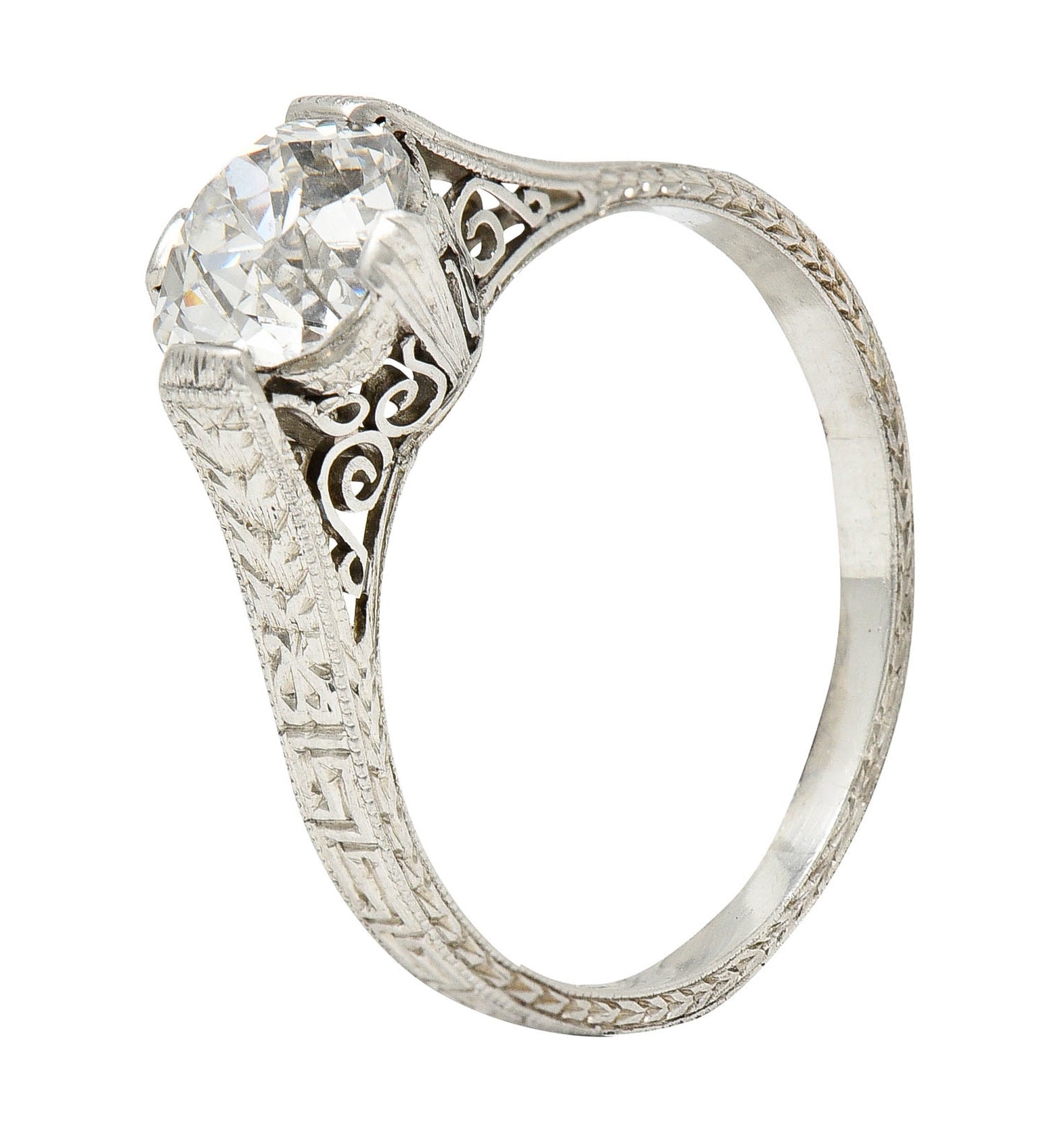 Art Deco 1.15 CTW Diamond Platinum Greek Key Engagement RingRing - Wilson's Estate Jewelry