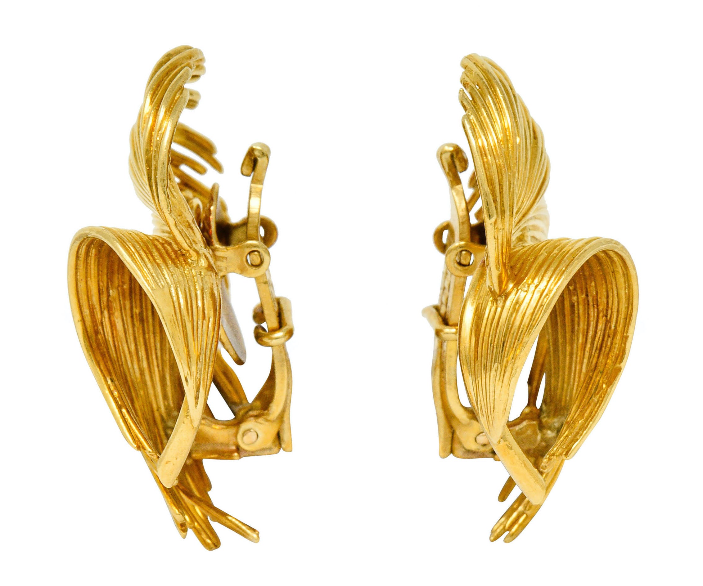 Tiffany & Co. Retro 18 Karat Gold Feather Ear-Clip Earrings Circa 1940sEarrings - Wilson's Estate Jewelry