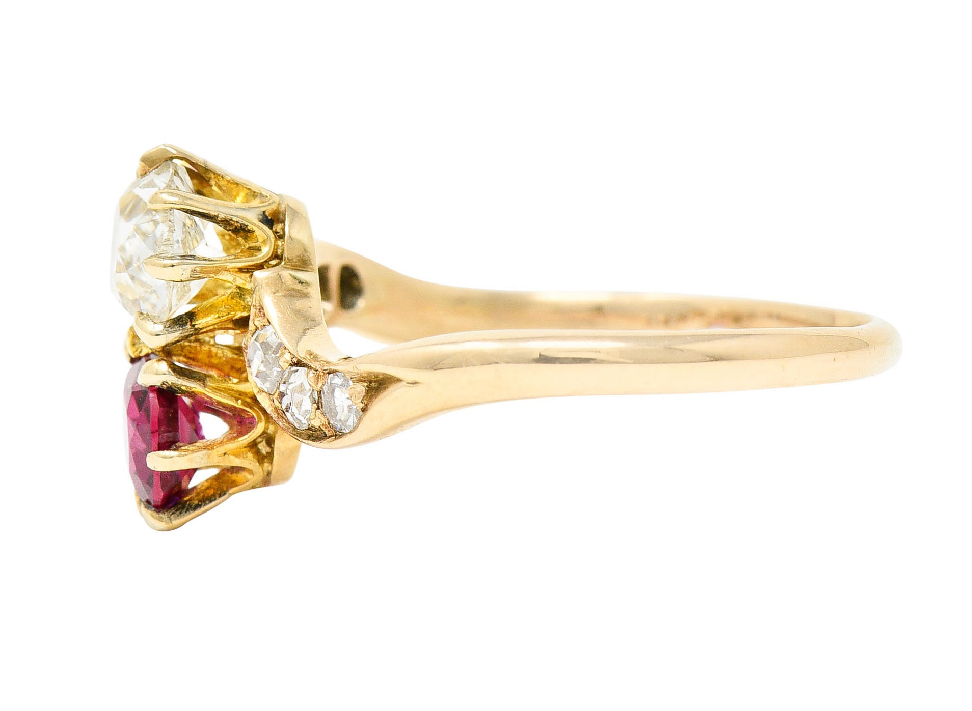 1900 Victorian 1.30 CTW Ruby Diamond 14 Karat Gold Toi Et Moi RingRing - Wilson's Estate Jewelry