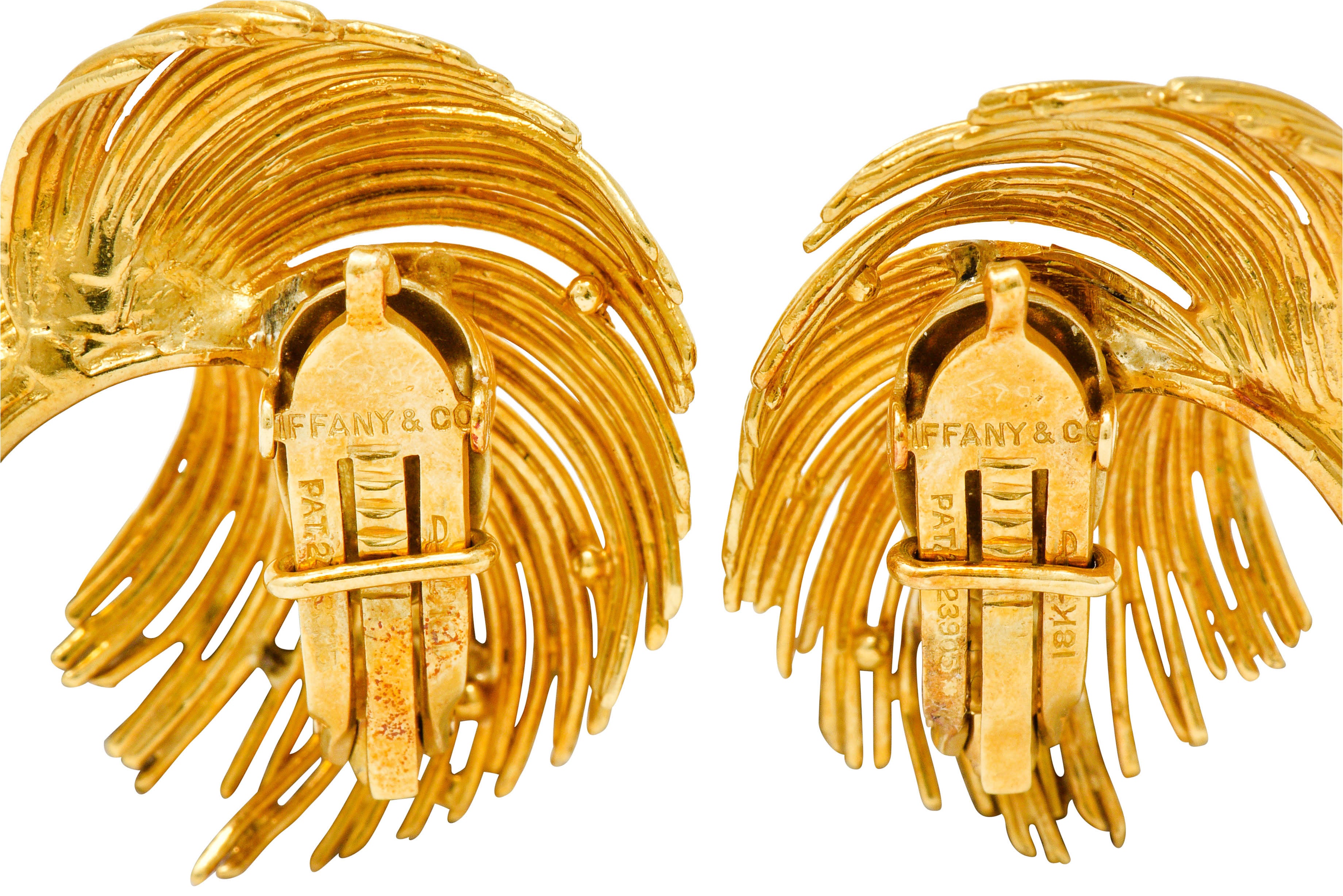 Tiffany & Co. Retro 18 Karat Gold Feather Ear-Clip Earrings Circa 1940sEarrings - Wilson's Estate Jewelry