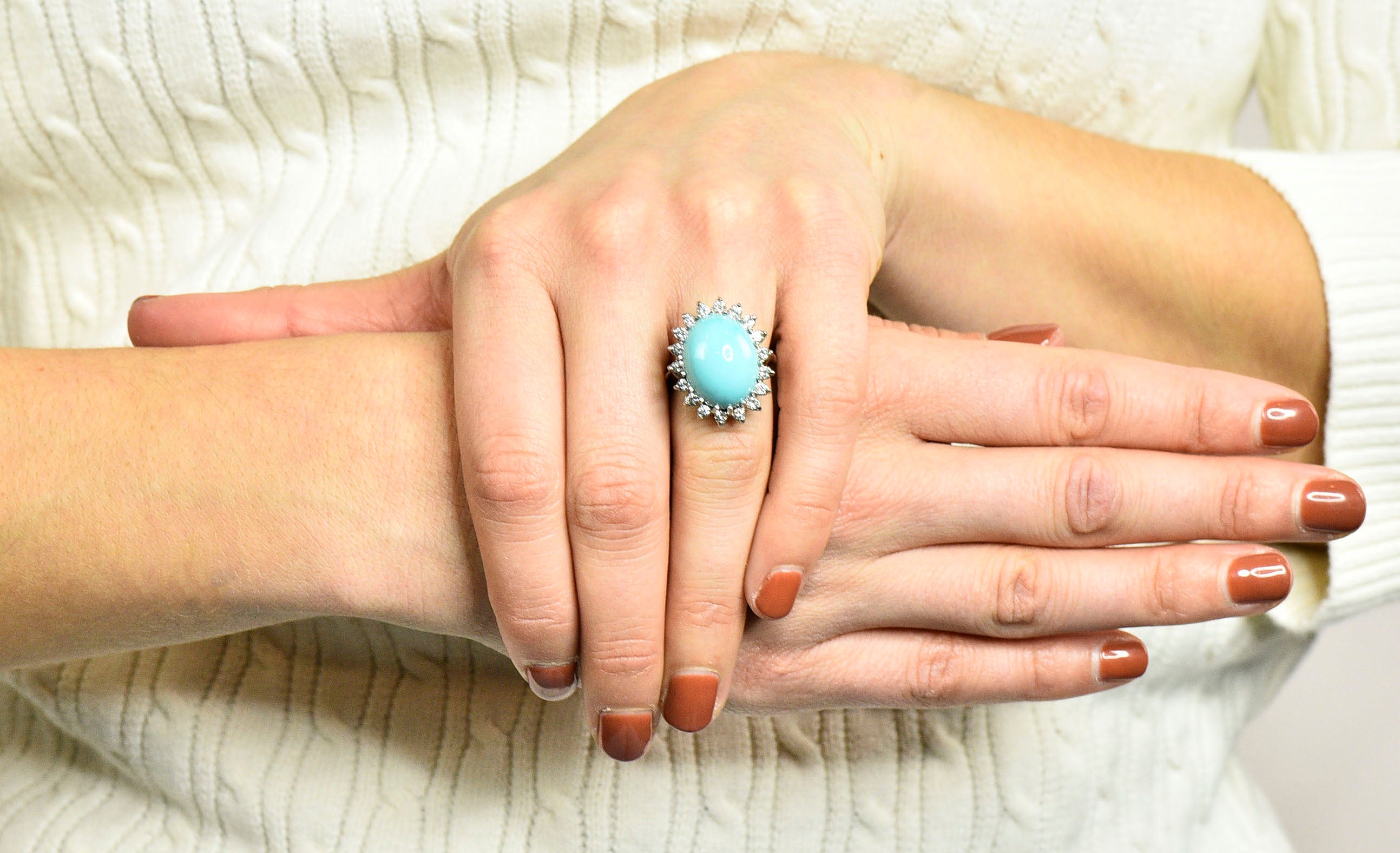 Modern Turquoise Diamond 14 Karat White Gold Cluster RingRing - Wilson's Estate Jewelry