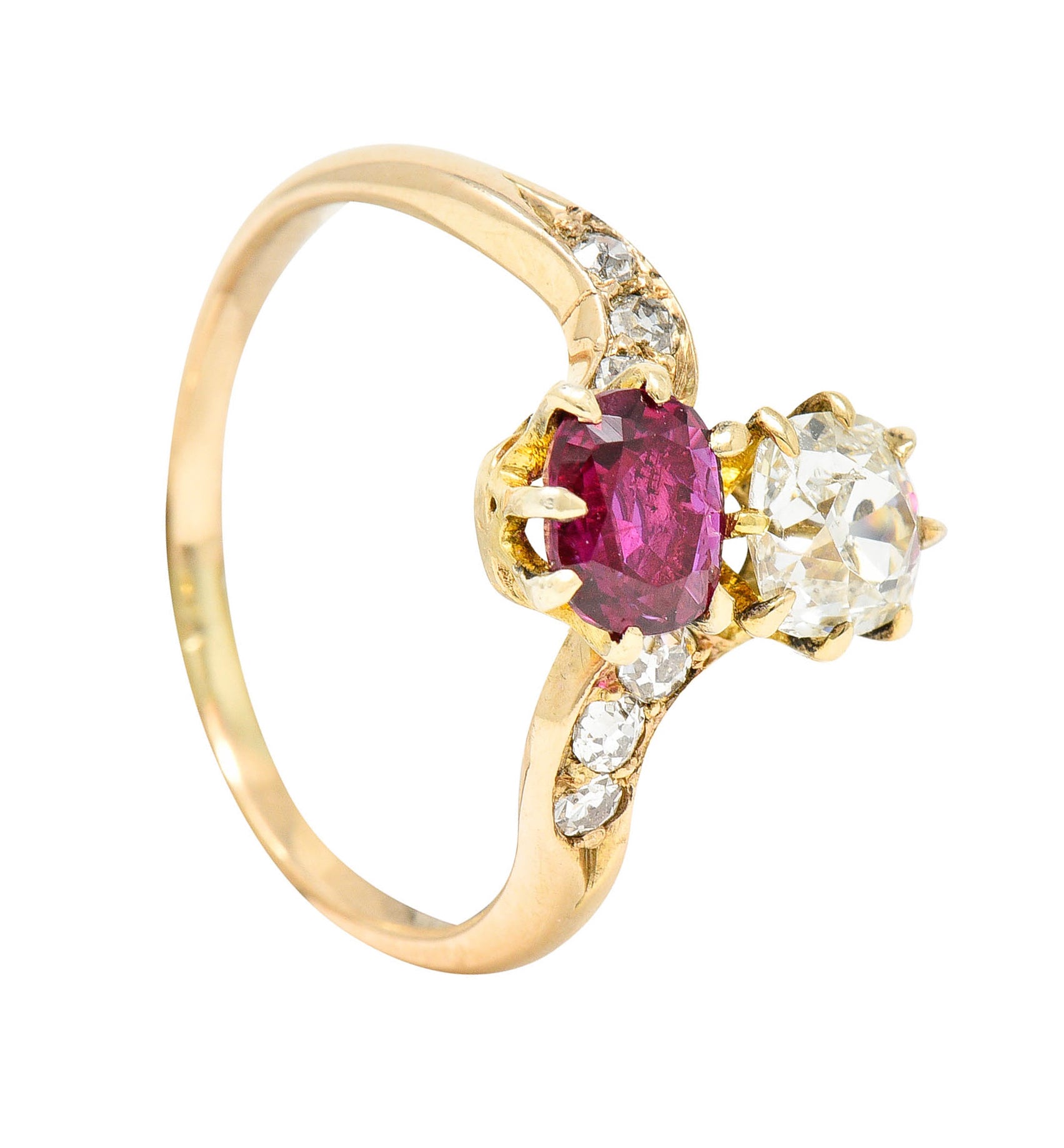 1900 Victorian 1.30 CTW Ruby Diamond 14 Karat Gold Toi Et Moi RingRing - Wilson's Estate Jewelry