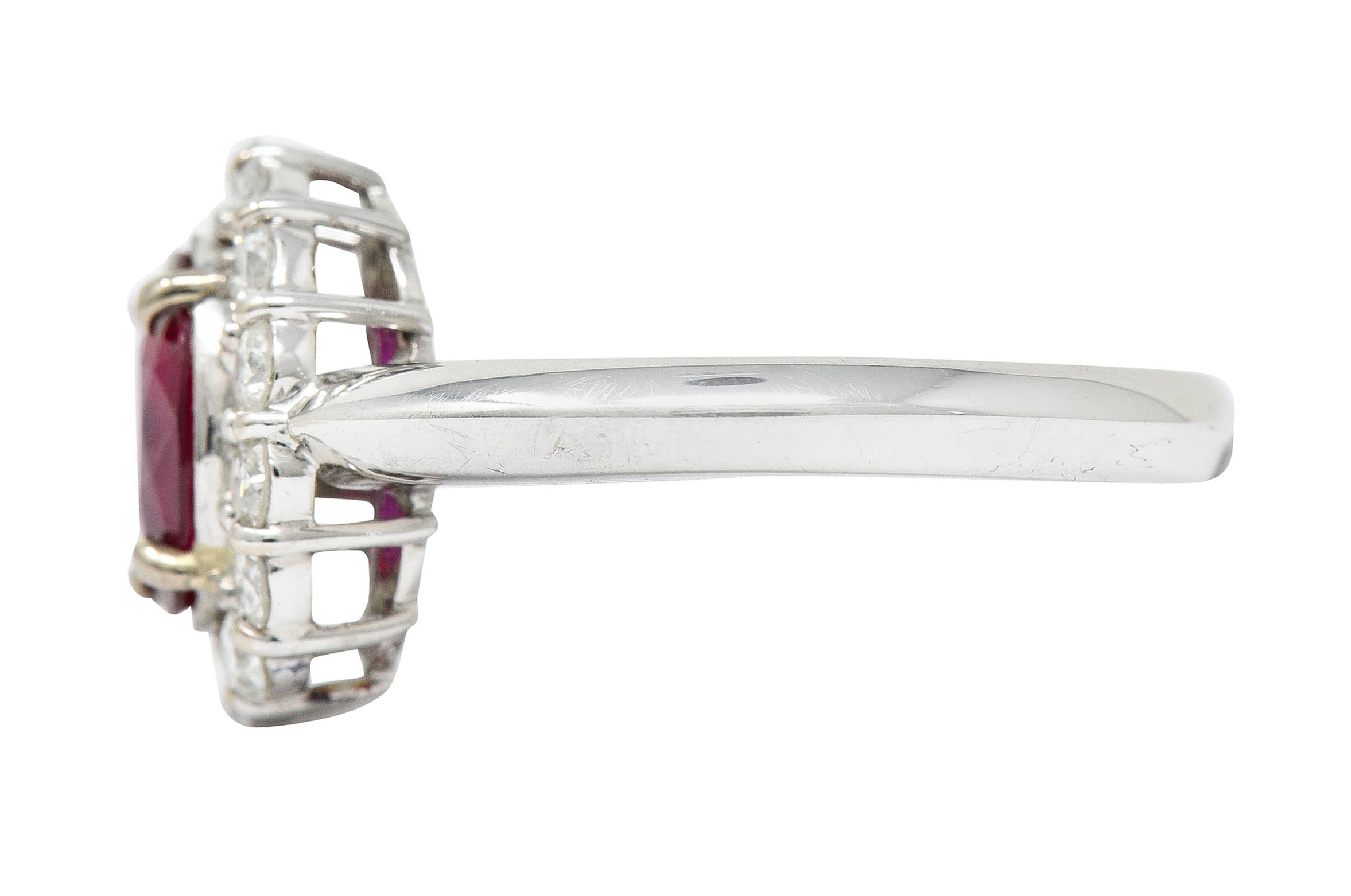 Pigeon's Blood 1.77 CTW Burma Ruby Diamond 18 Karat White Gold Cluster Ring GIARing - Wilson's Estate Jewelry