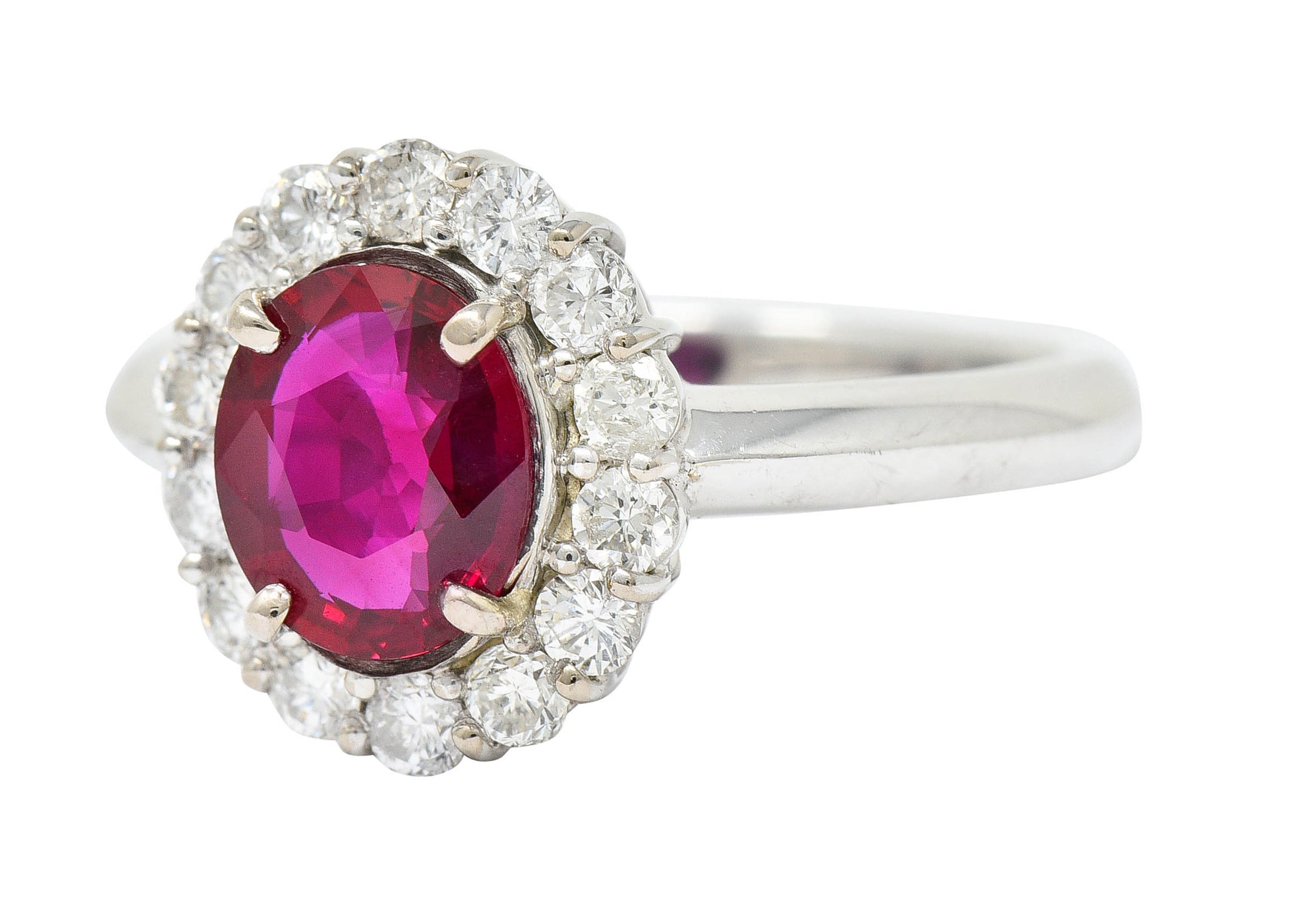 Pigeon's Blood 1.77 CTW Burma Ruby Diamond 18 Karat White Gold Cluster Ring GIARing - Wilson's Estate Jewelry