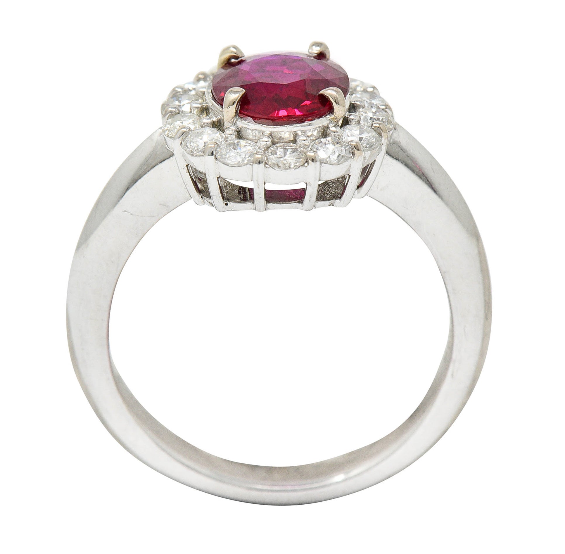 Pigeon's Blood 1.77 CTW Burma Ruby Diamond 18 Karat White Gold Cluster Ring GIARing - Wilson's Estate Jewelry