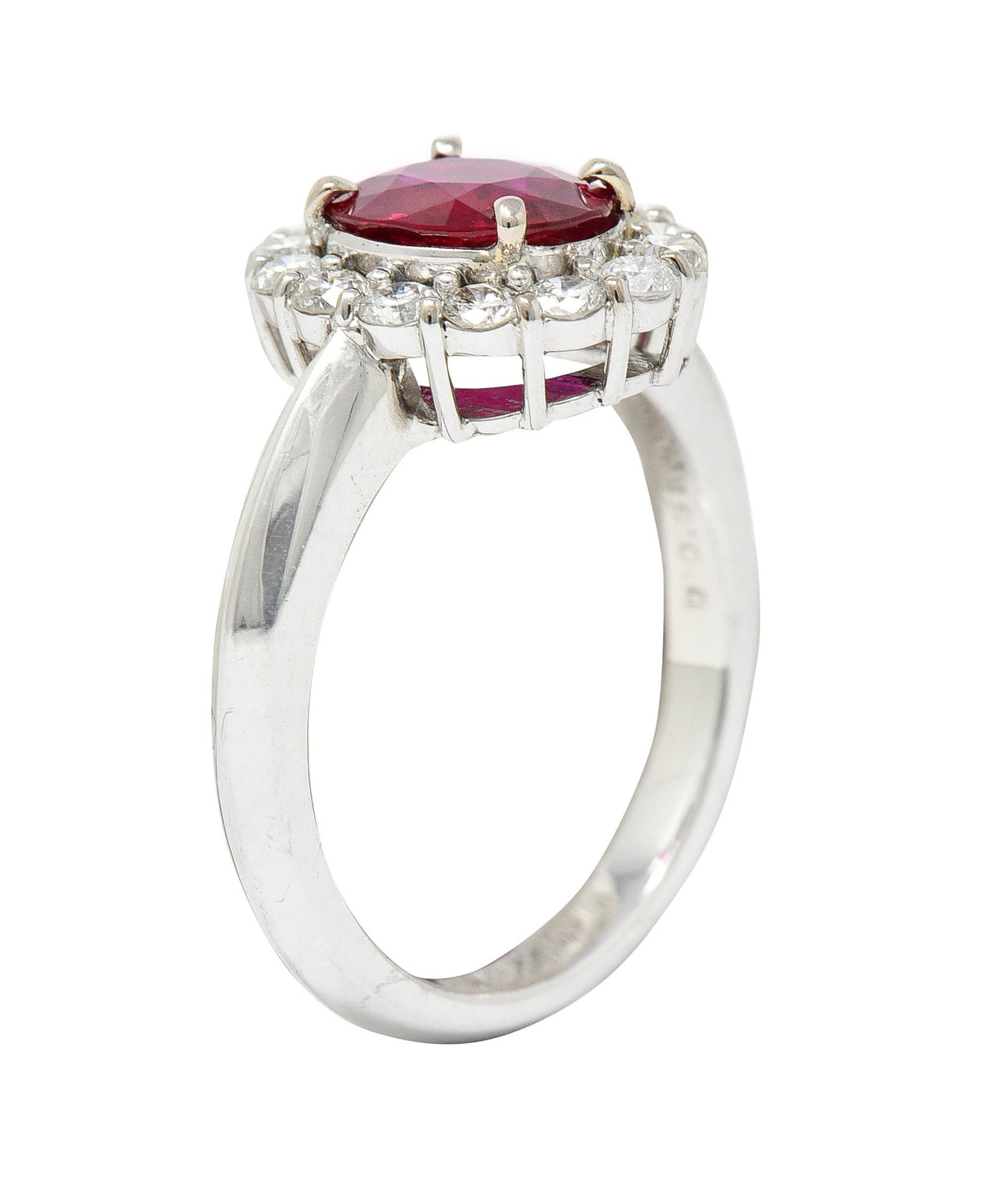 Pigeon's Blood 1.77 CTW Burma Ruby Diamond 18 Karat White Gold Cluster Ring GIARing - Wilson's Estate Jewelry