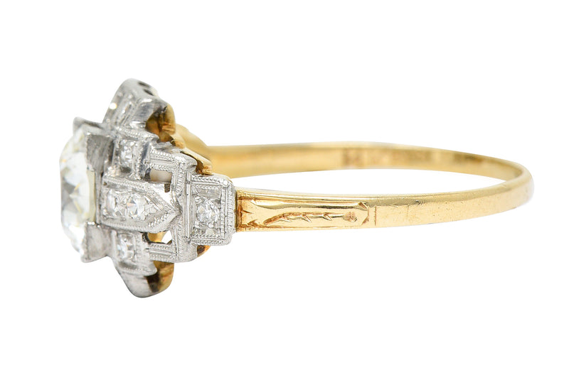 Art Deco 1.24 CTW Diamond Platinum 14 Karat Yellow Gold Engagement Ring ...
