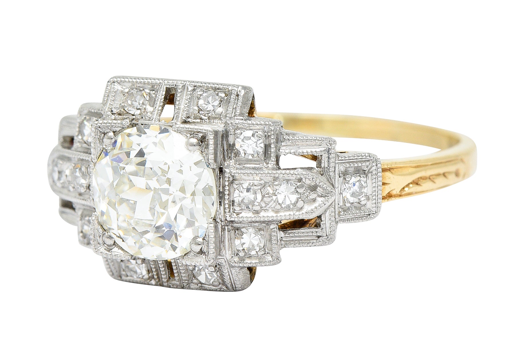 Art Deco 1.24 CTW Diamond Platinum 14 Karat Yellow Gold Engagement Ring Wilson's Estate Jewelry