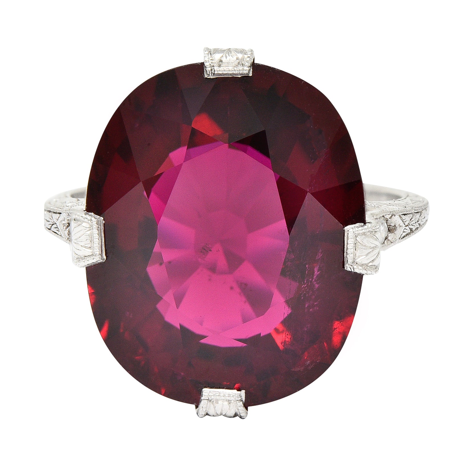 Art Deco 11.56 CTW Rubellite Tourmaline Diamond Platinum Gemstone Ring Wilson's Estate Jewelry