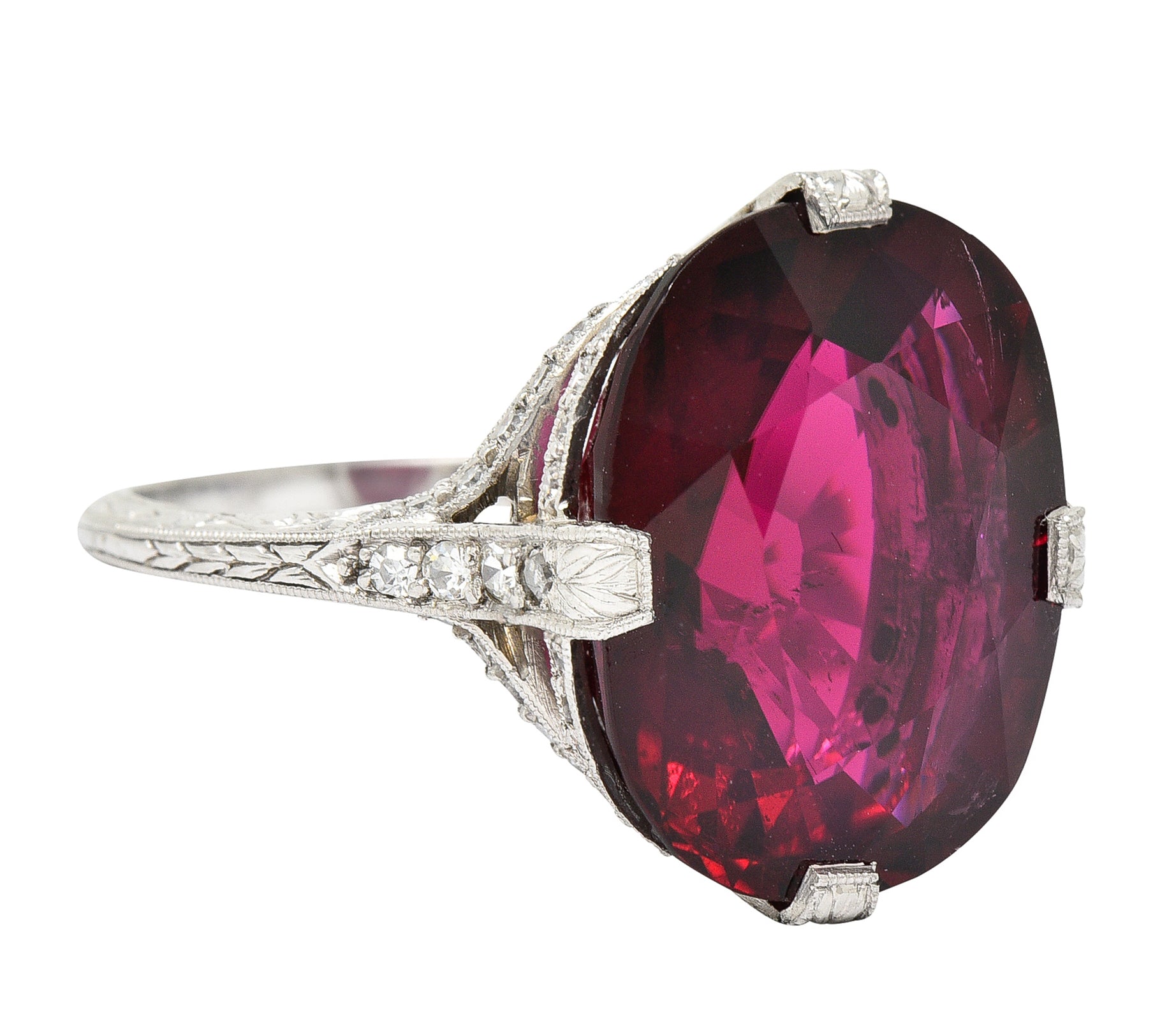 Art Deco 11.56 CTW Rubellite Tourmaline Diamond Platinum Gemstone Ring Wilson's Estate Jewelry