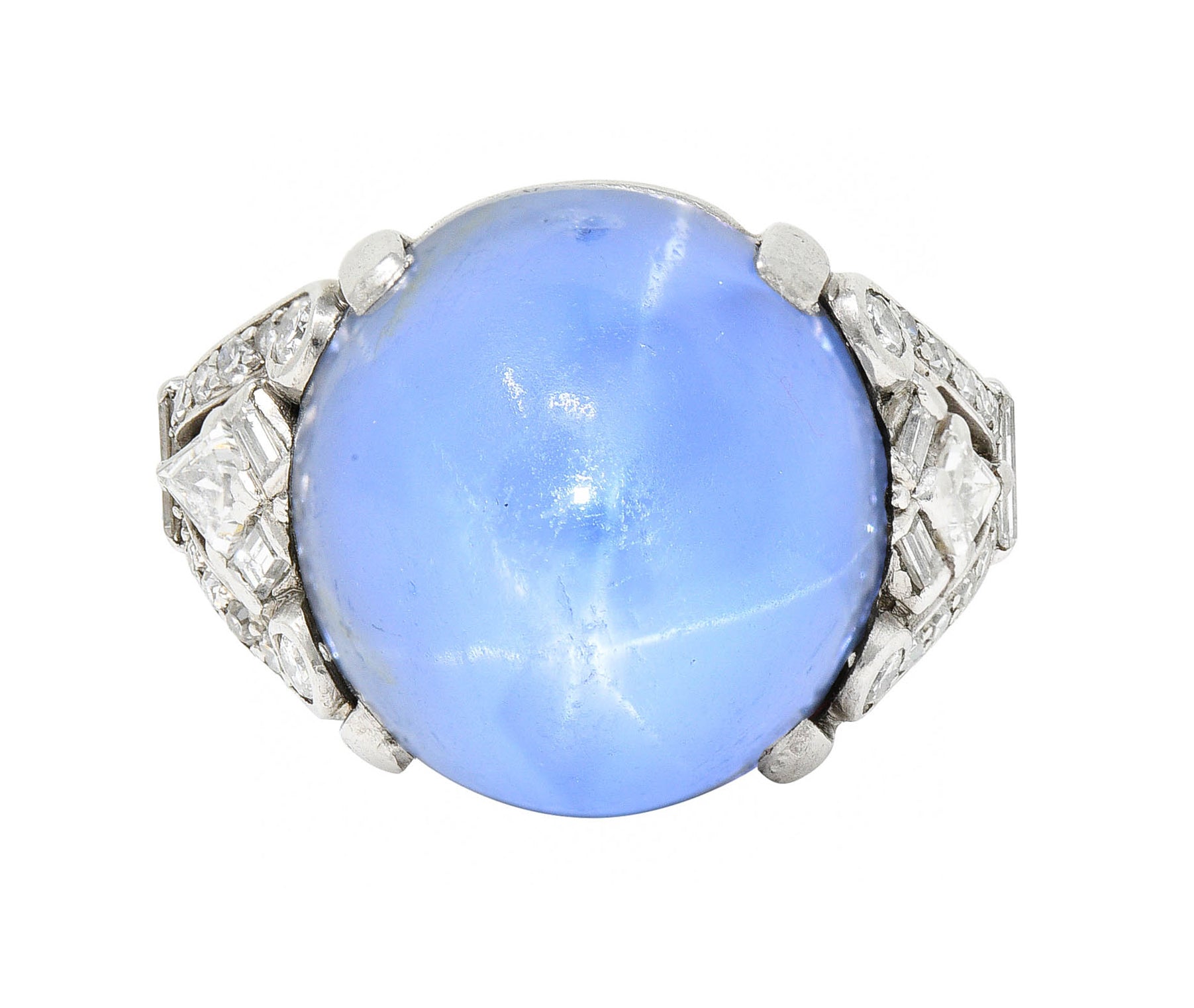 Mid-Century 39.00 CTW Star Sapphire Diamond Platinum Cabochon Ring Circa 1950Ring - Wilson's Estate Jewelry