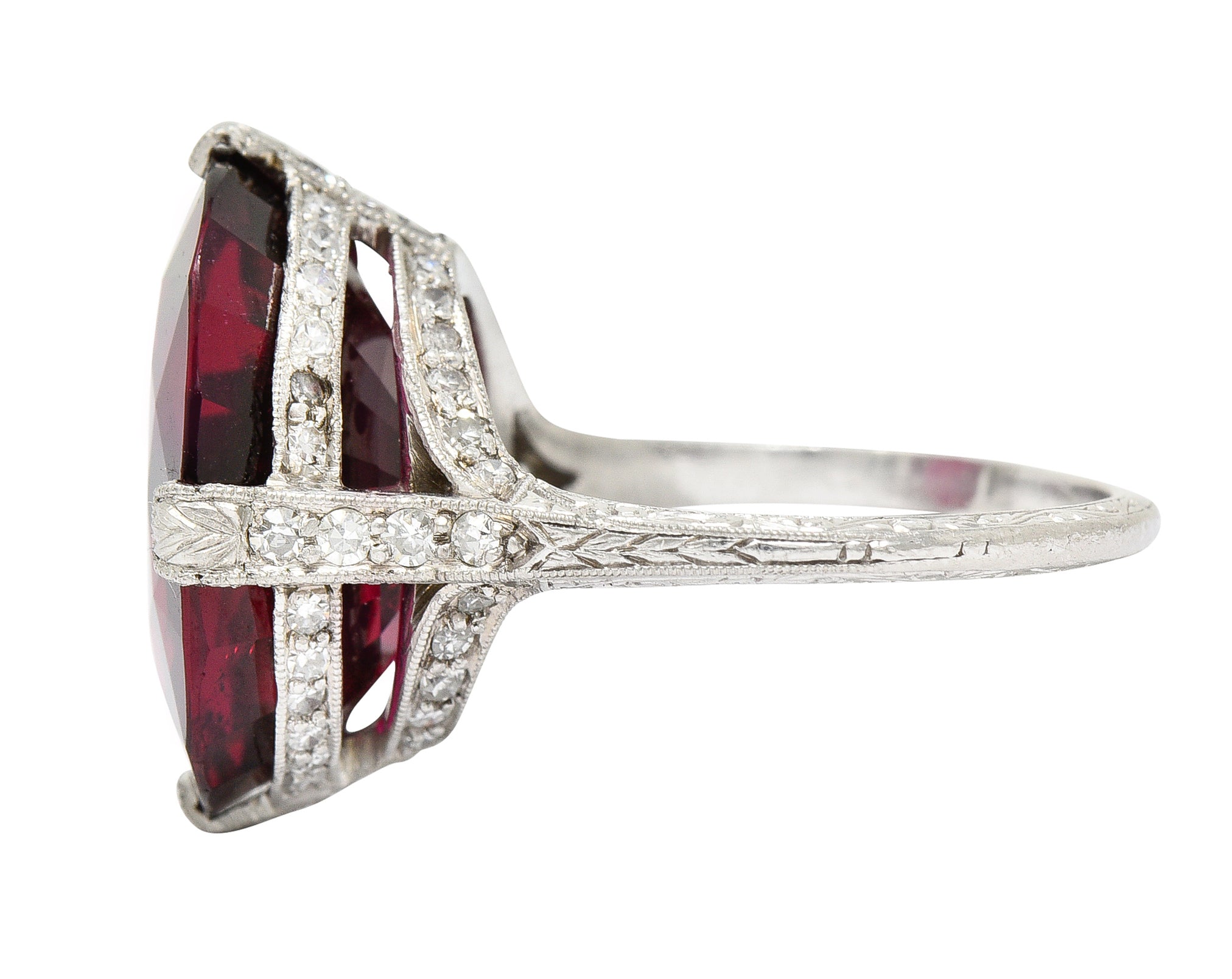 Art Deco 11.56 CTW Rubellite Tourmaline Diamond Platinum Gemstone Ring Wilson's Estate Jewelry