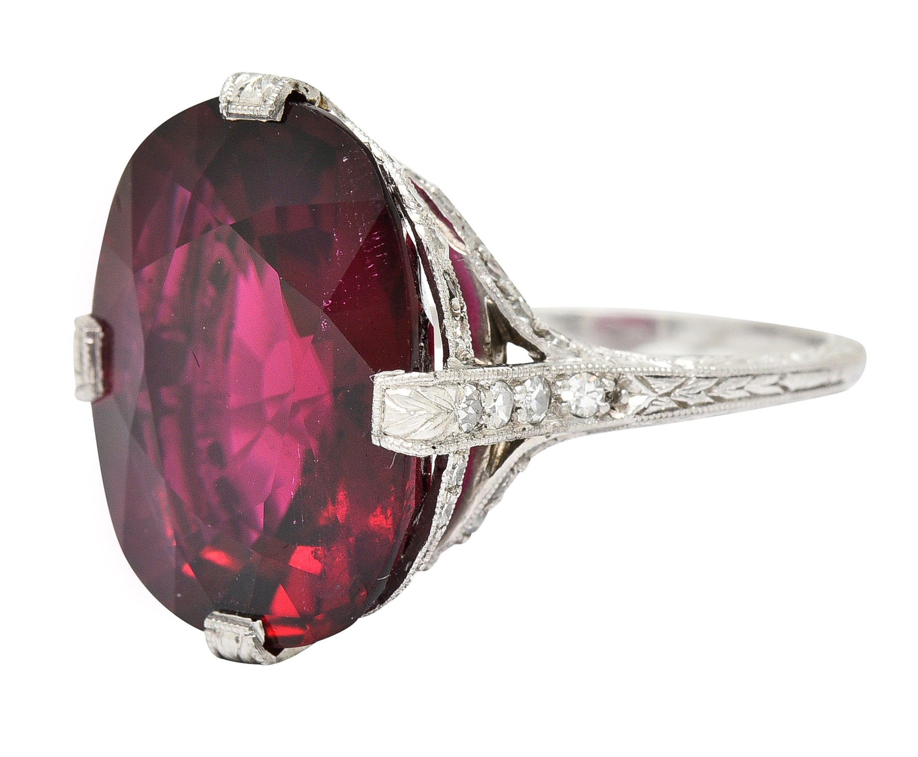 Art Deco 11.56 CTW Rubellite Tourmaline Diamond Platinum Gemstone Ring Wilson's Estate Jewelry