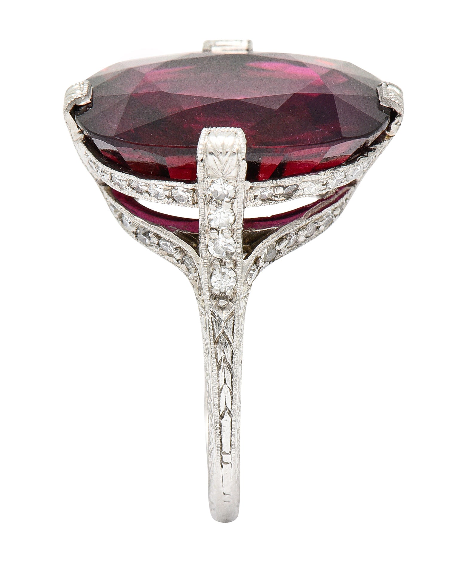 Art Deco 11.56 CTW Rubellite Tourmaline Diamond Platinum Gemstone Ring Wilson's Estate Jewelry