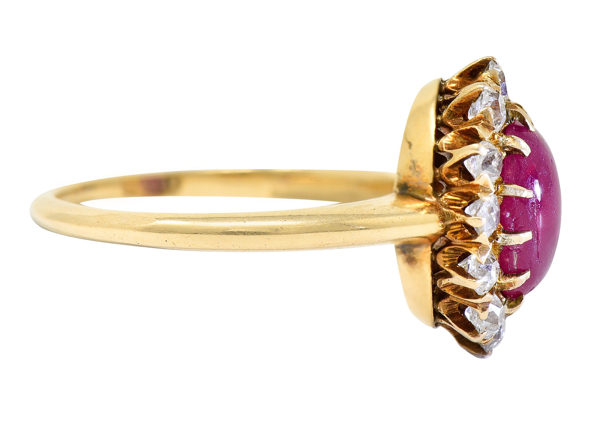 1890's Victorian 2.00 CTW Star Ruby Diamond 18 Karat Yellow Gold Cluster Ring Wilson's Estate Jewelry