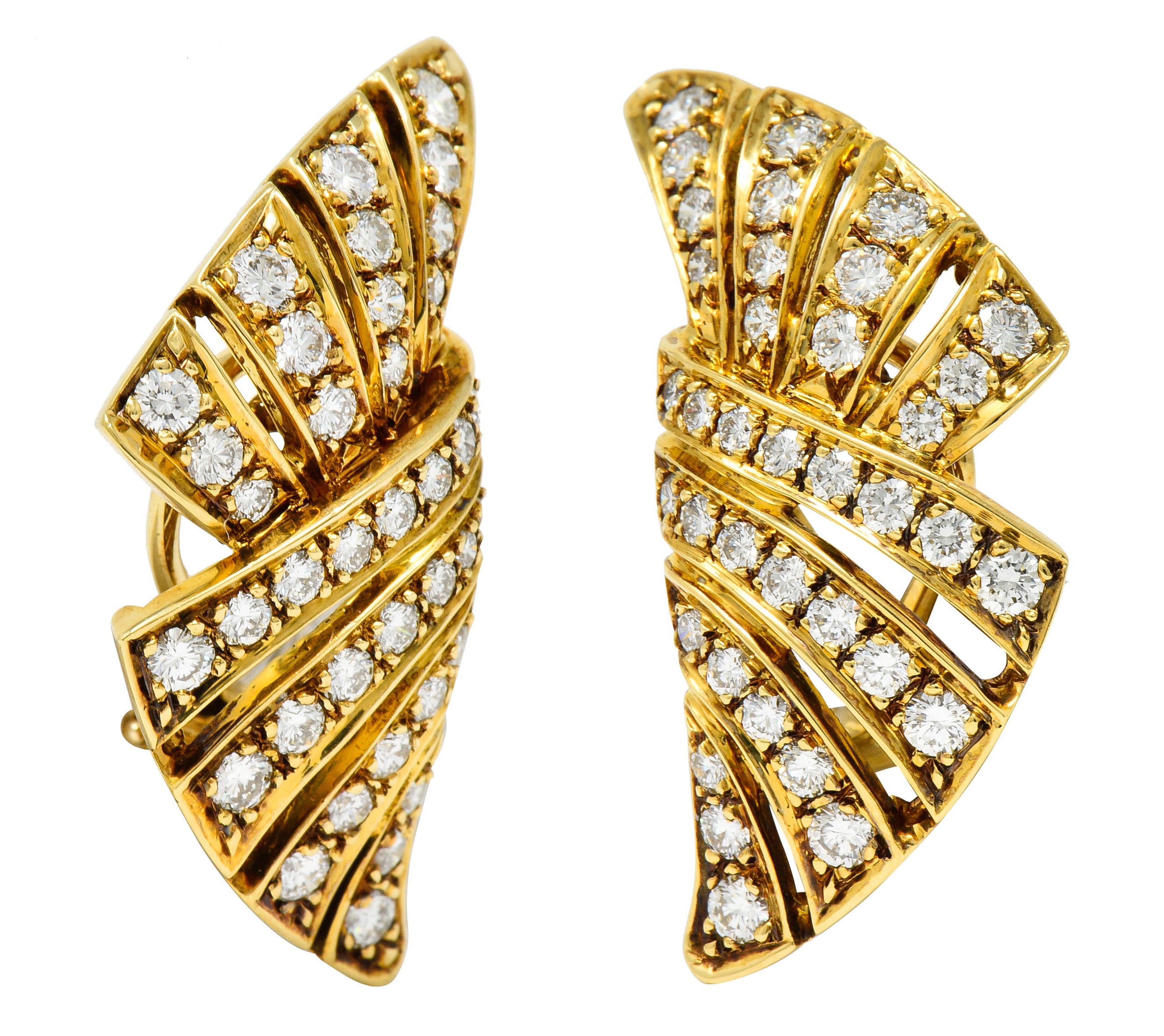 Dankner Vintage 2.25 CTW Diamond 18 Karat Gold Fanned Ear-Clip EarringsEarrings - Wilson's Estate Jewelry