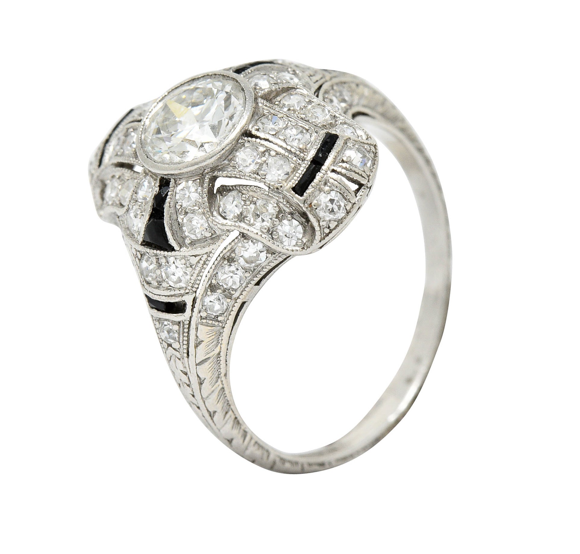 Art Deco 1.80 CTW Diamond Onyx Platinum Dinner Ring Circa 1930Ring - Wilson's Estate Jewelry