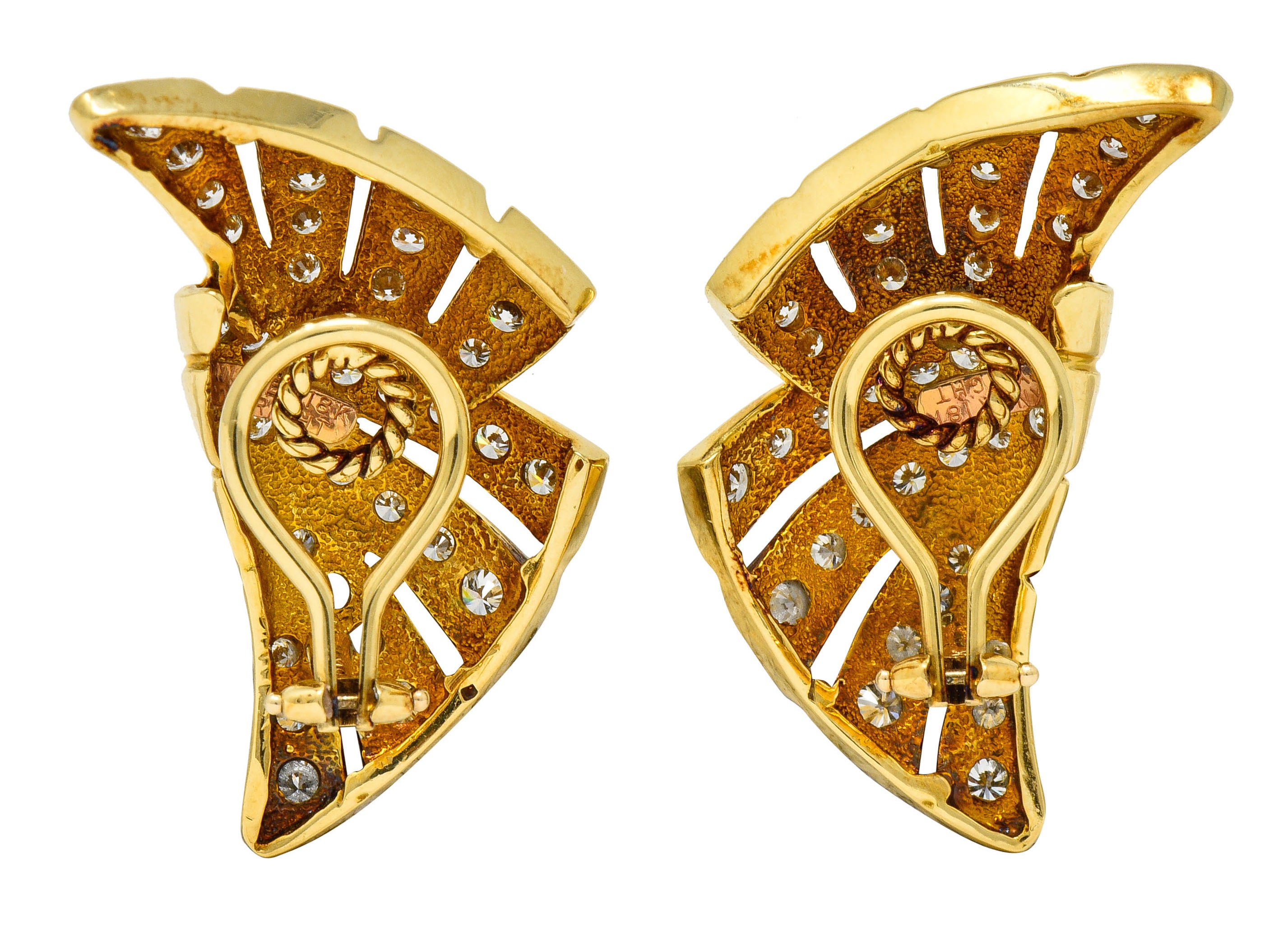 Dankner Vintage 2.25 CTW Diamond 18 Karat Gold Fanned Ear-Clip EarringsEarrings - Wilson's Estate Jewelry