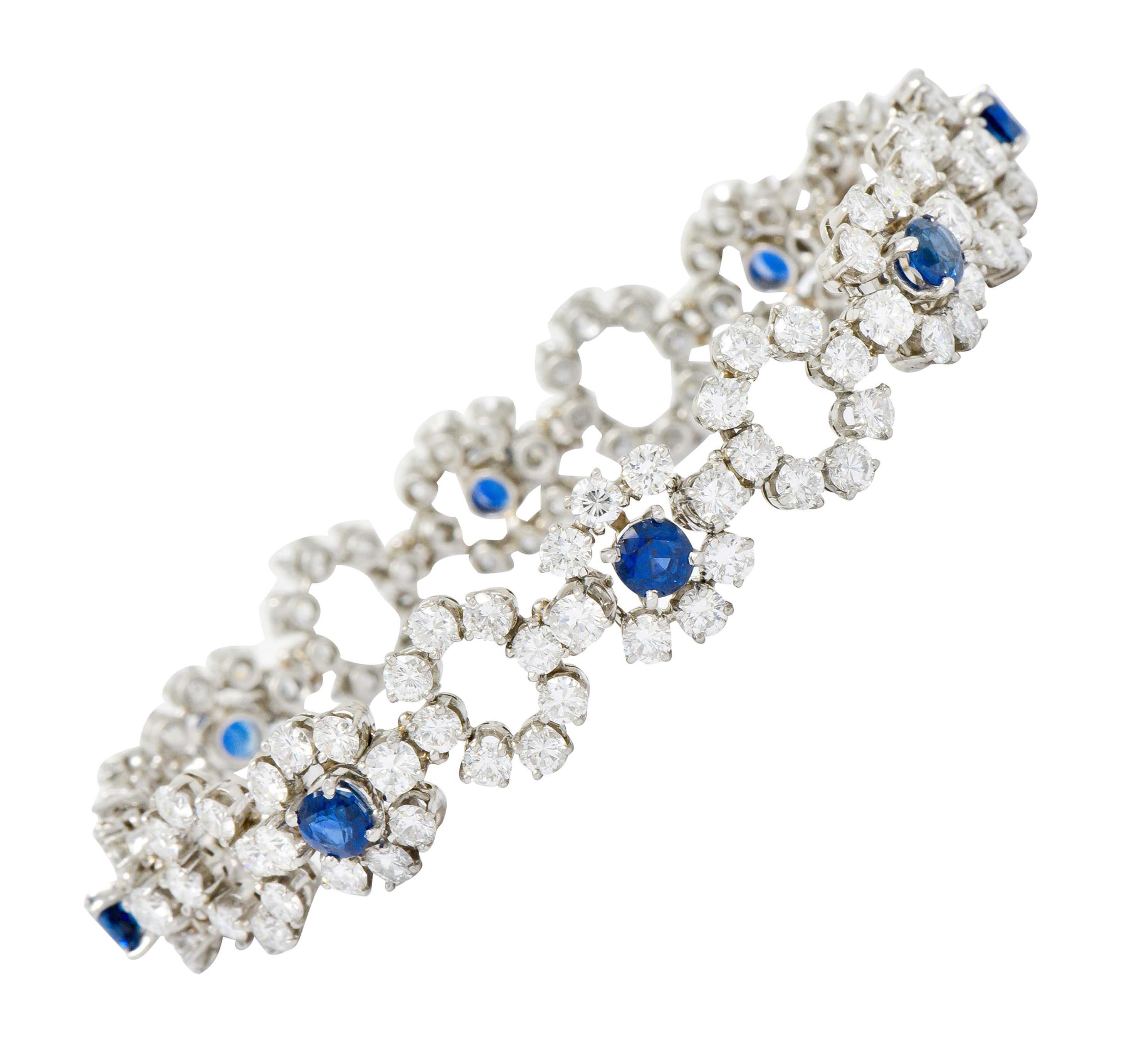 Tiffany & Co. 14.16 CTW Diamond Sapphire Platinum Cluster Link Bracelet - Wilson's Estate Jewelry