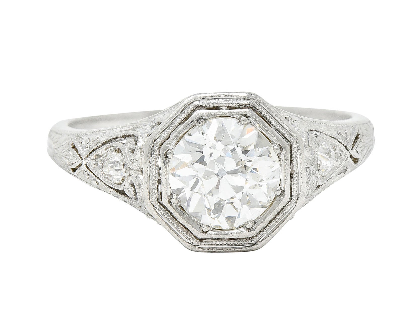 1920's Art Deco 1.27 CTW Diamond Platinum Scrolling Heart Engagement RingRing - Wilson's Estate Jewelry