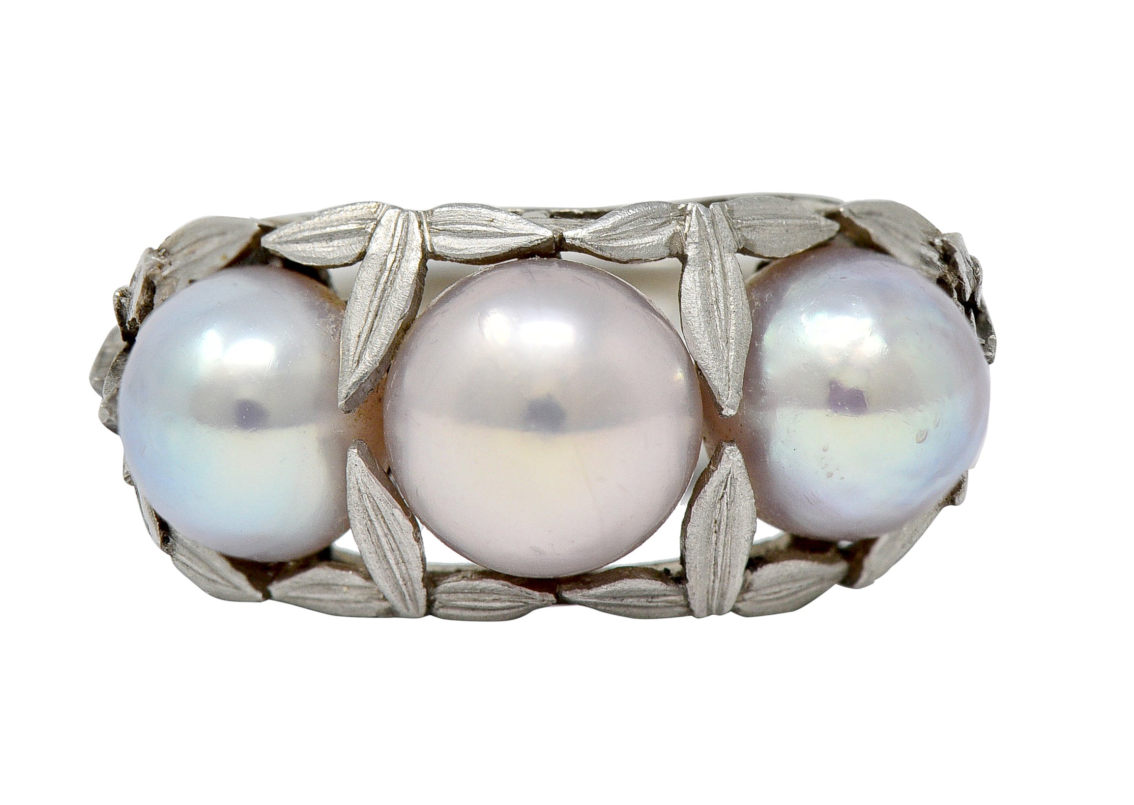 Edwardian Natural Freshwater Pearl Platinum Laurel Band Ring GIARing - Wilson's Estate Jewelry