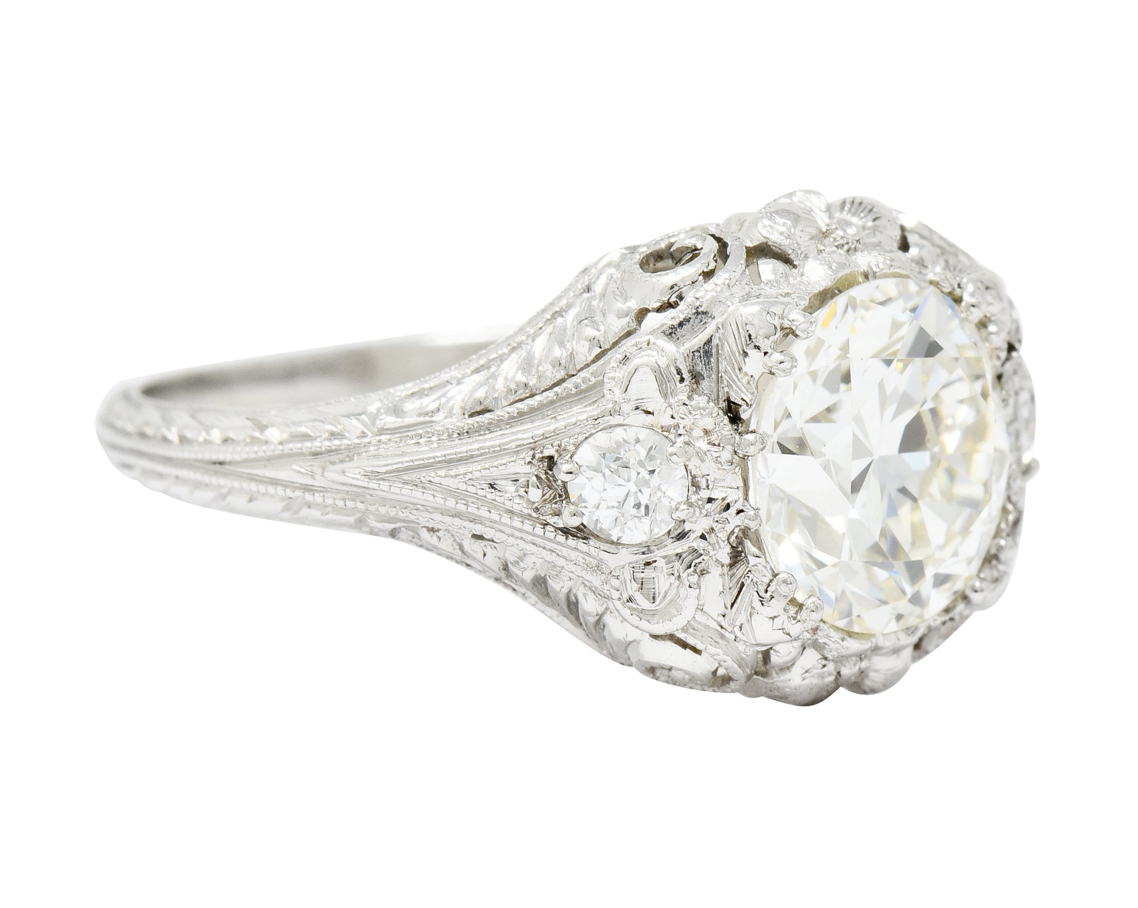 Art Deco Ornate 2.09 CTW Diamond Platinum Floral Engagement Ring - Wilson's Estate Jewelry