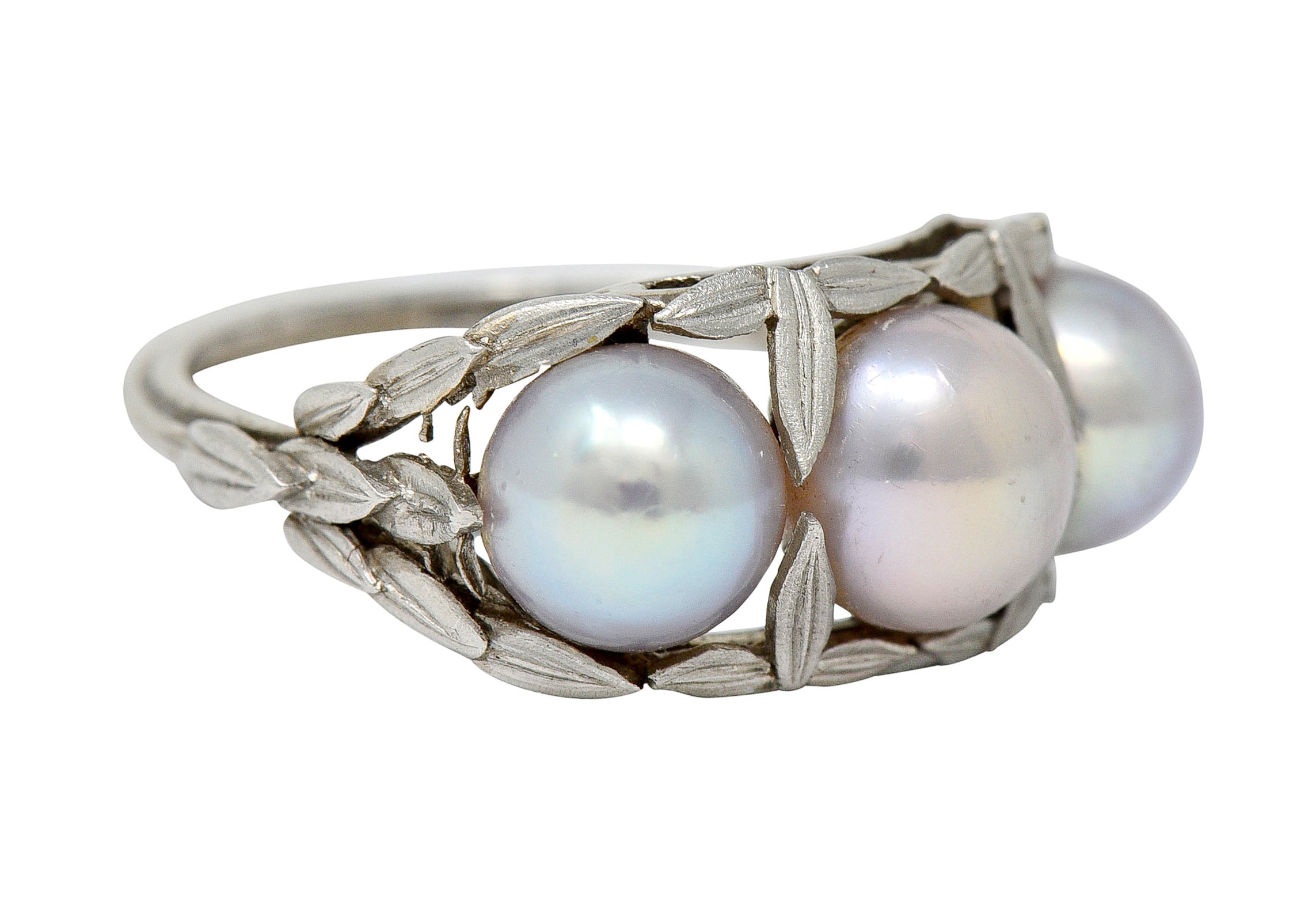 Edwardian Natural Freshwater Pearl Platinum Laurel Band Ring GIARing - Wilson's Estate Jewelry