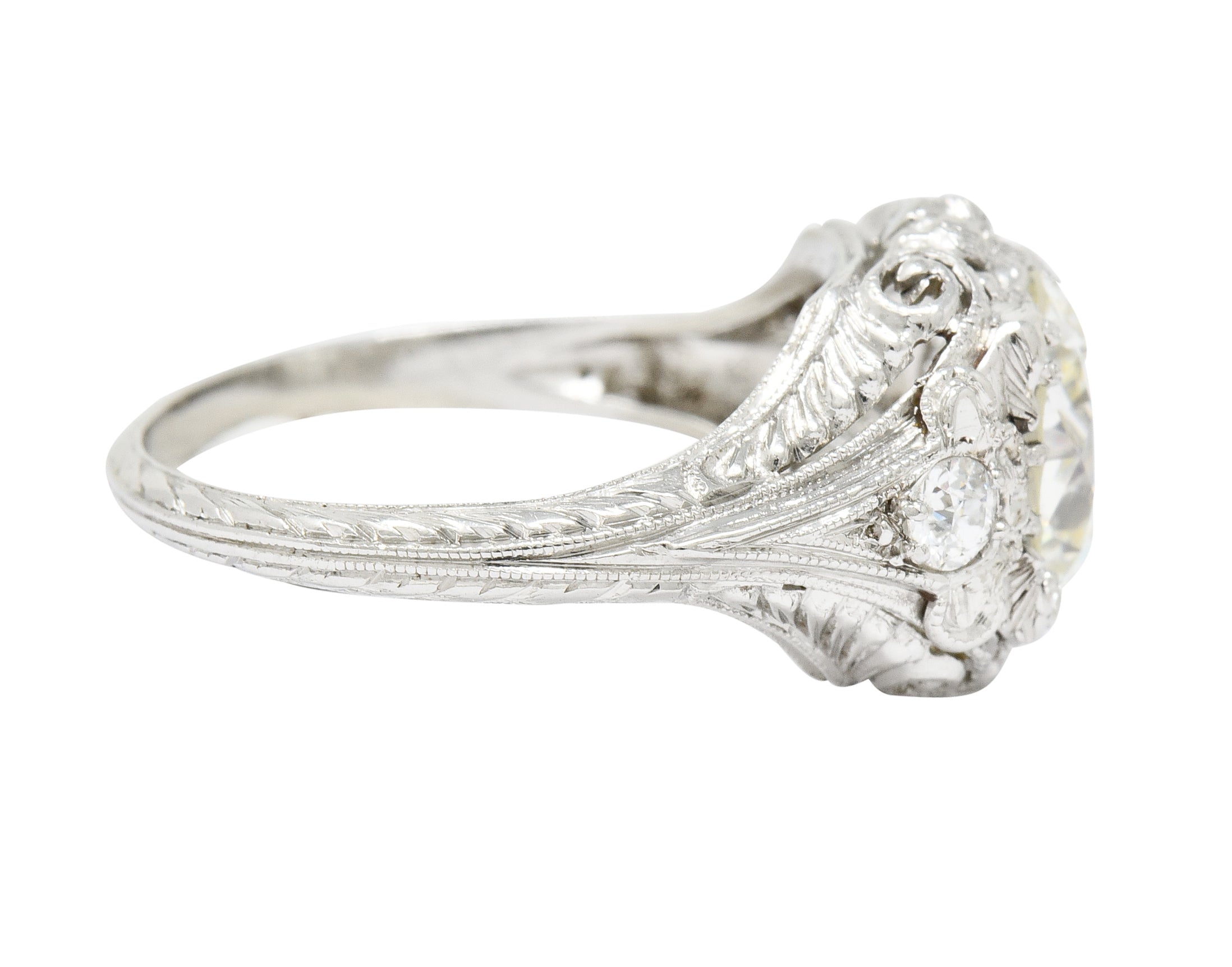 Art Deco Ornate 2.09 CTW Diamond Platinum Floral Engagement Ring - Wilson's Estate Jewelry