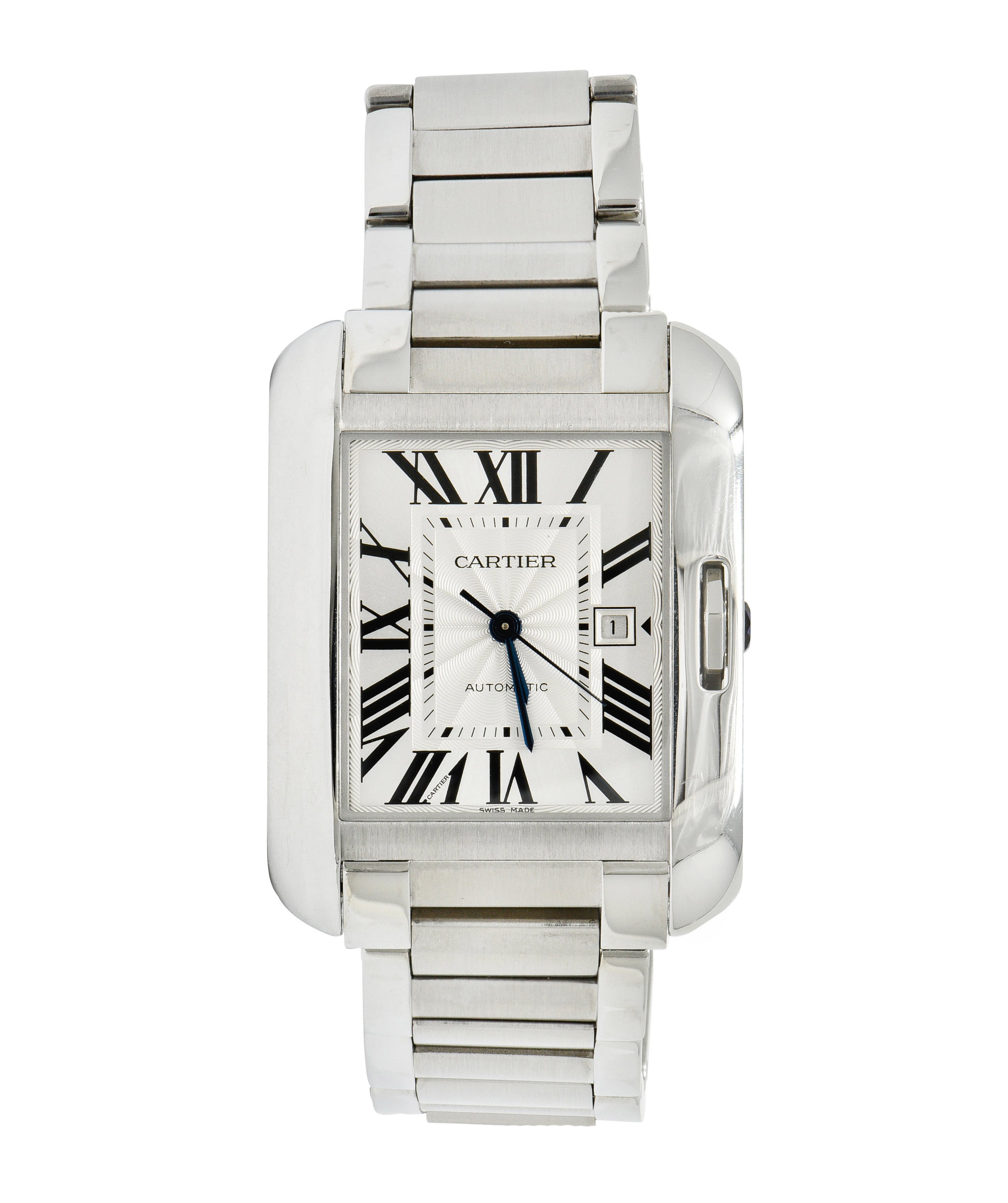 Cartier Tank Anglaise Sapphire Crystal Silver Stainless Steel Men's Unisex Watchbracelet - Wilson's Estate Jewelry