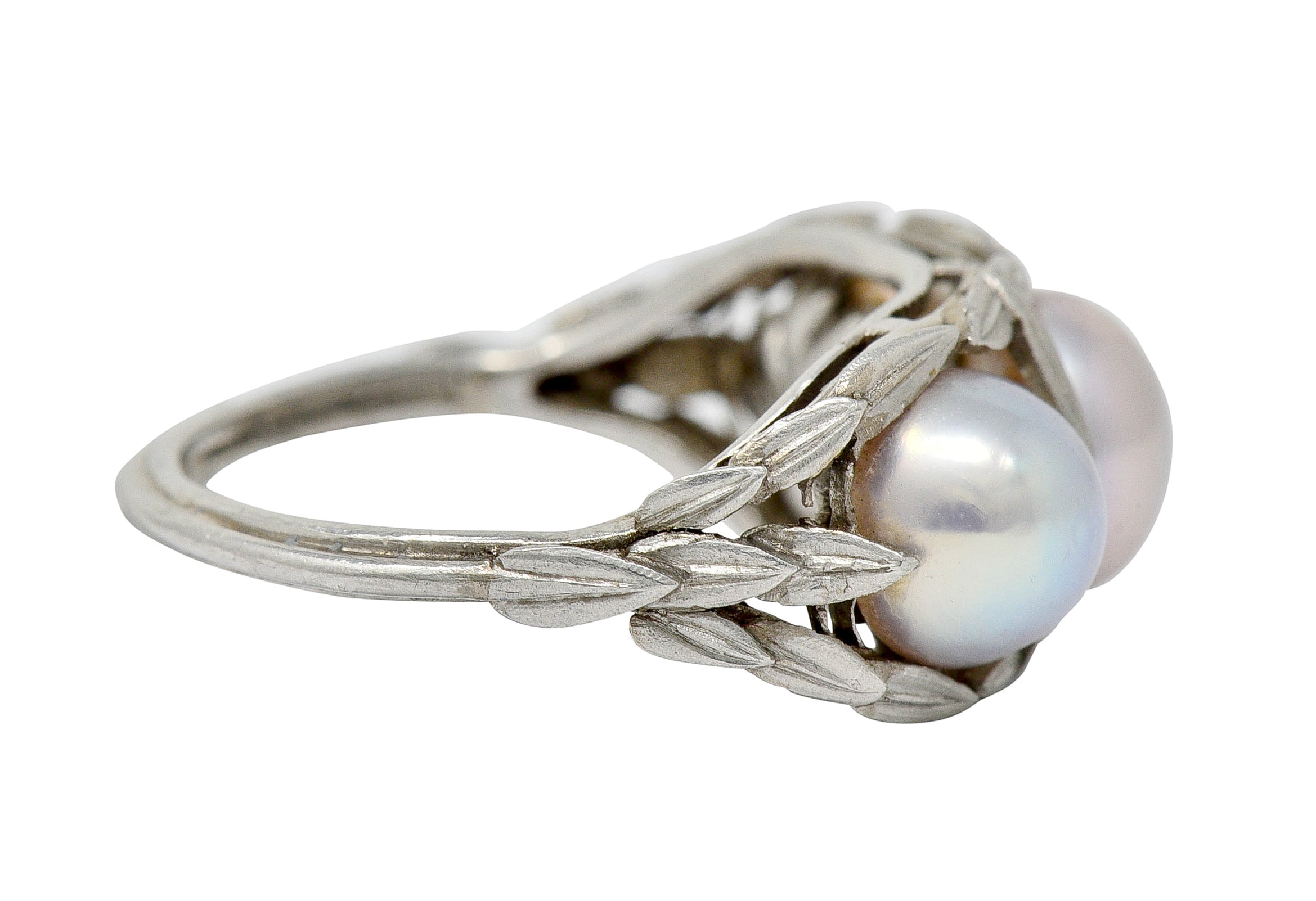 Edwardian Natural Freshwater Pearl Platinum Laurel Band Ring GIARing - Wilson's Estate Jewelry