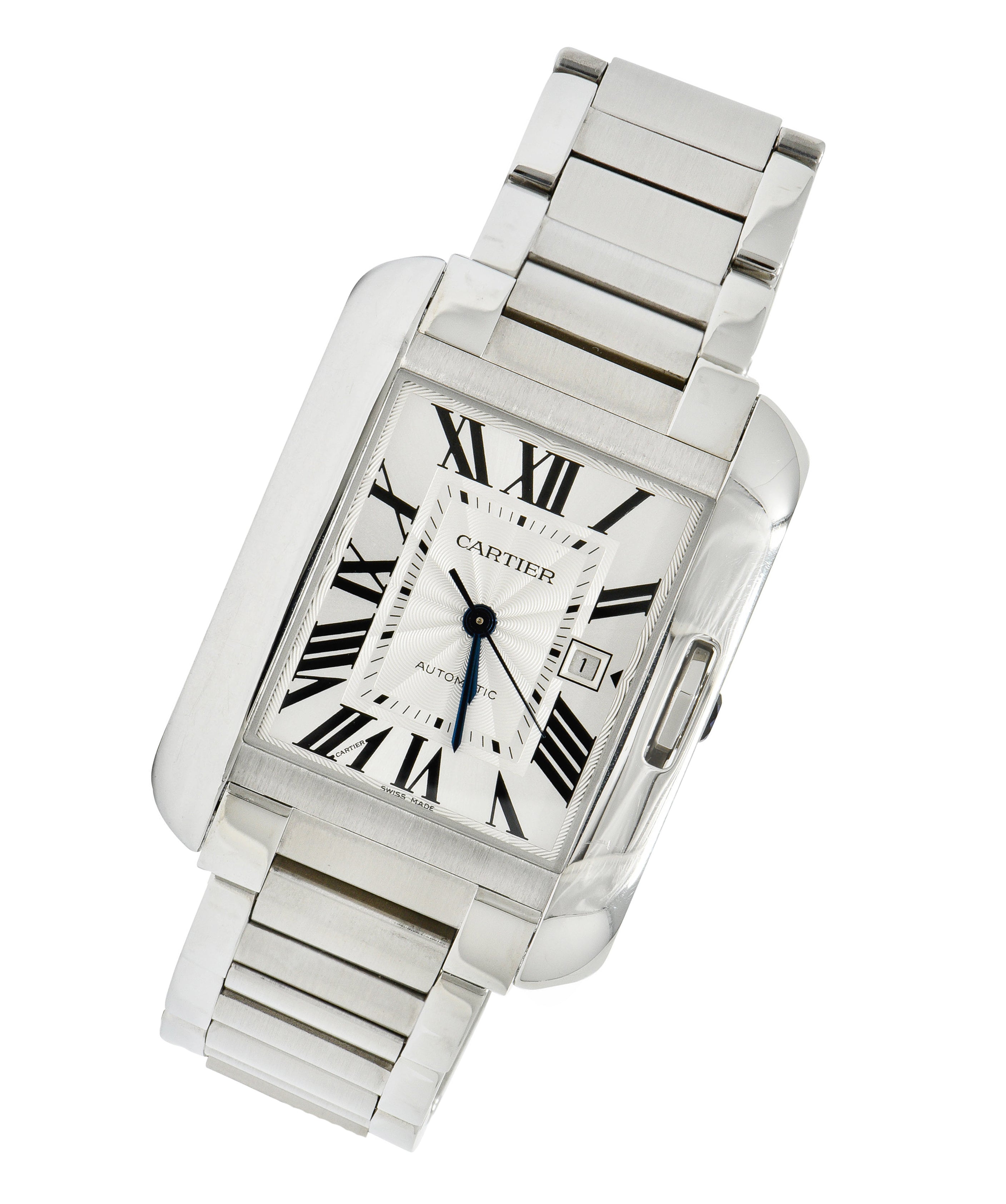 Cartier Tank Anglaise Sapphire Crystal Silver Stainless Steel Men's Unisex Watchbracelet - Wilson's Estate Jewelry