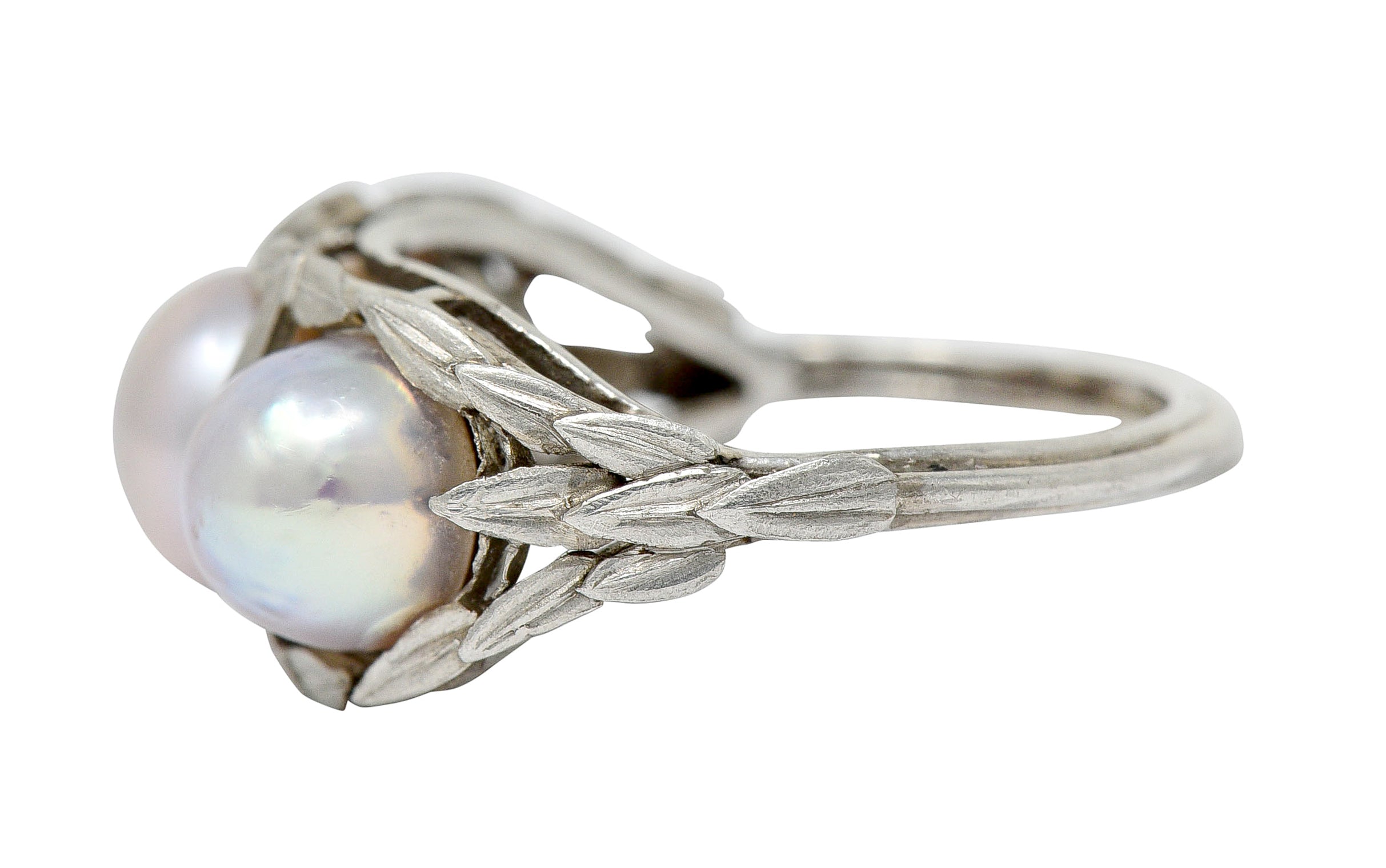 Edwardian Natural Freshwater Pearl Platinum Laurel Band Ring GIARing - Wilson's Estate Jewelry