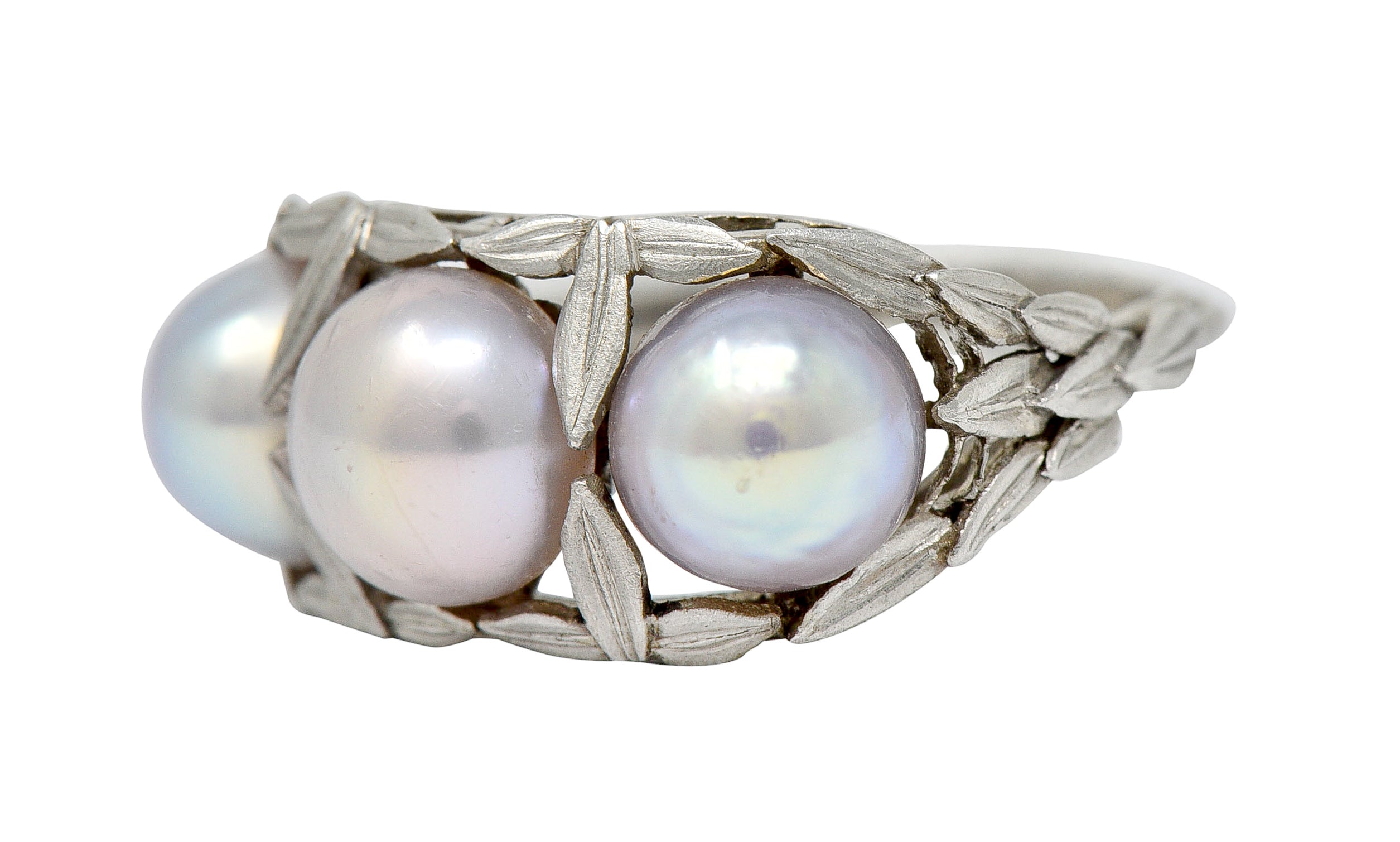 Edwardian Natural Freshwater Pearl Platinum Laurel Band Ring GIARing - Wilson's Estate Jewelry