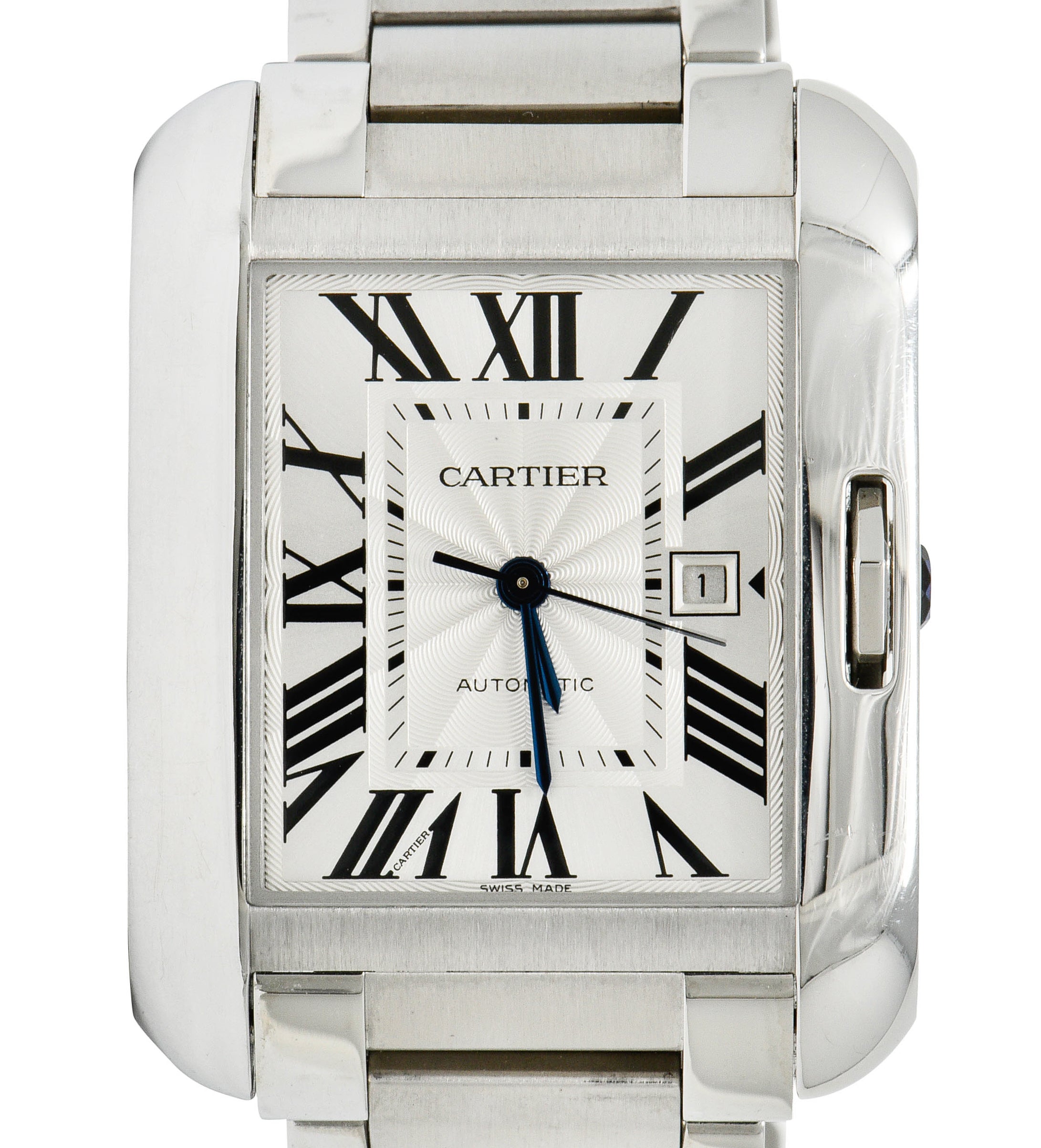 Cartier Tank Anglaise Sapphire Crystal Silver Stainless Steel Men's Unisex Watchbracelet - Wilson's Estate Jewelry