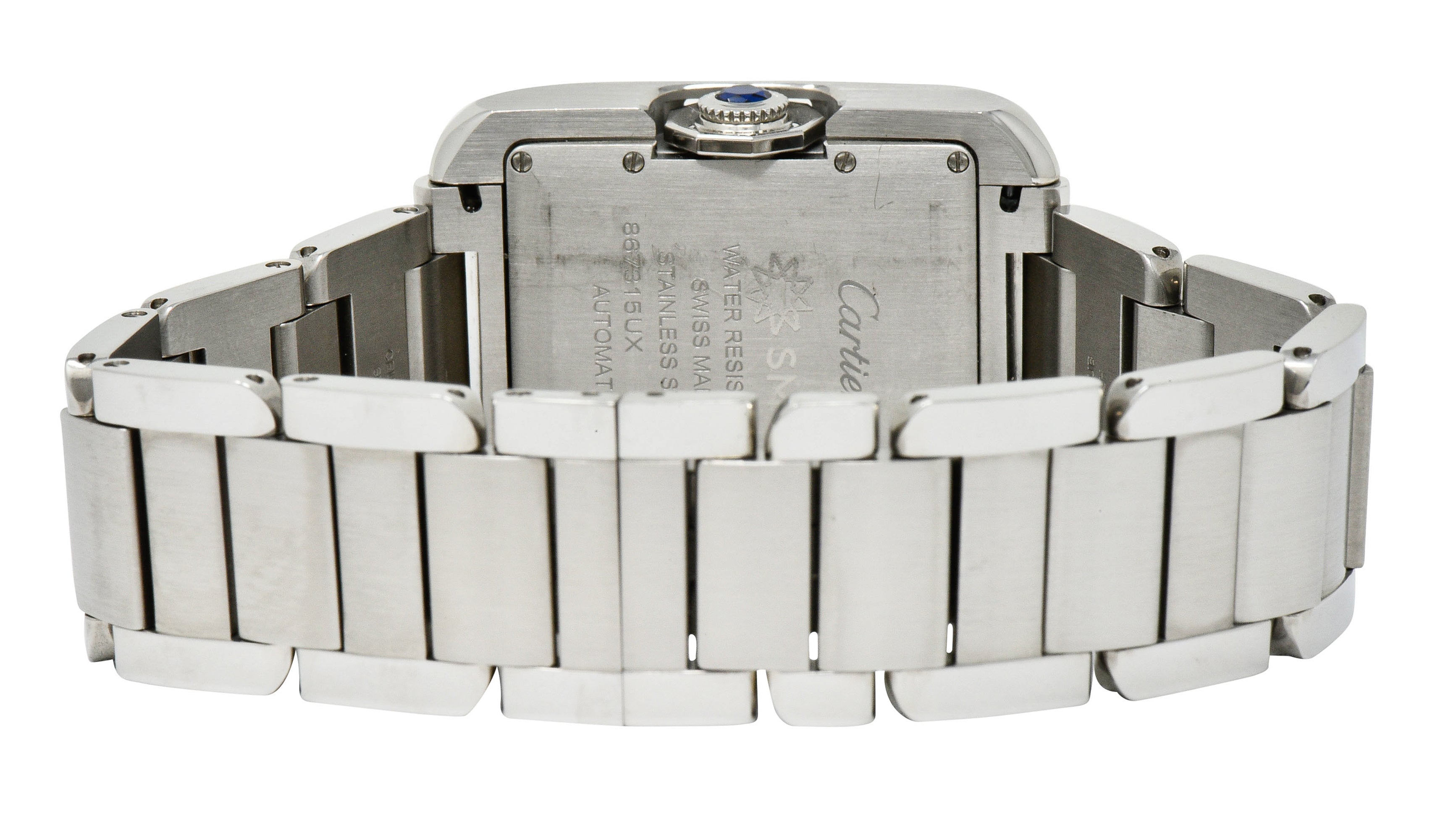 Cartier Tank Anglaise Sapphire Crystal Silver Stainless Steel Men's Unisex Watchbracelet - Wilson's Estate Jewelry