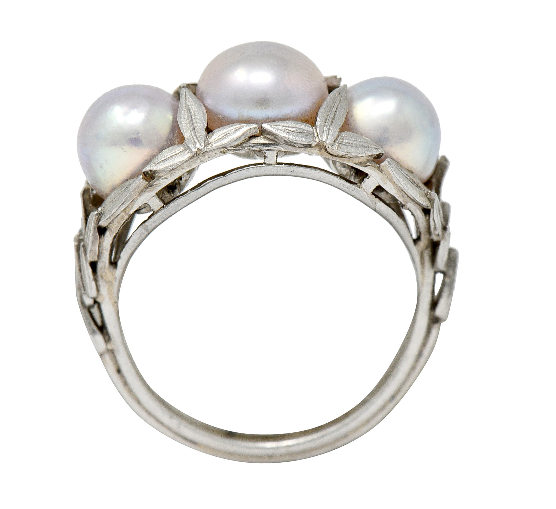 Edwardian Natural Freshwater Pearl Platinum Laurel Band Ring GIARing - Wilson's Estate Jewelry