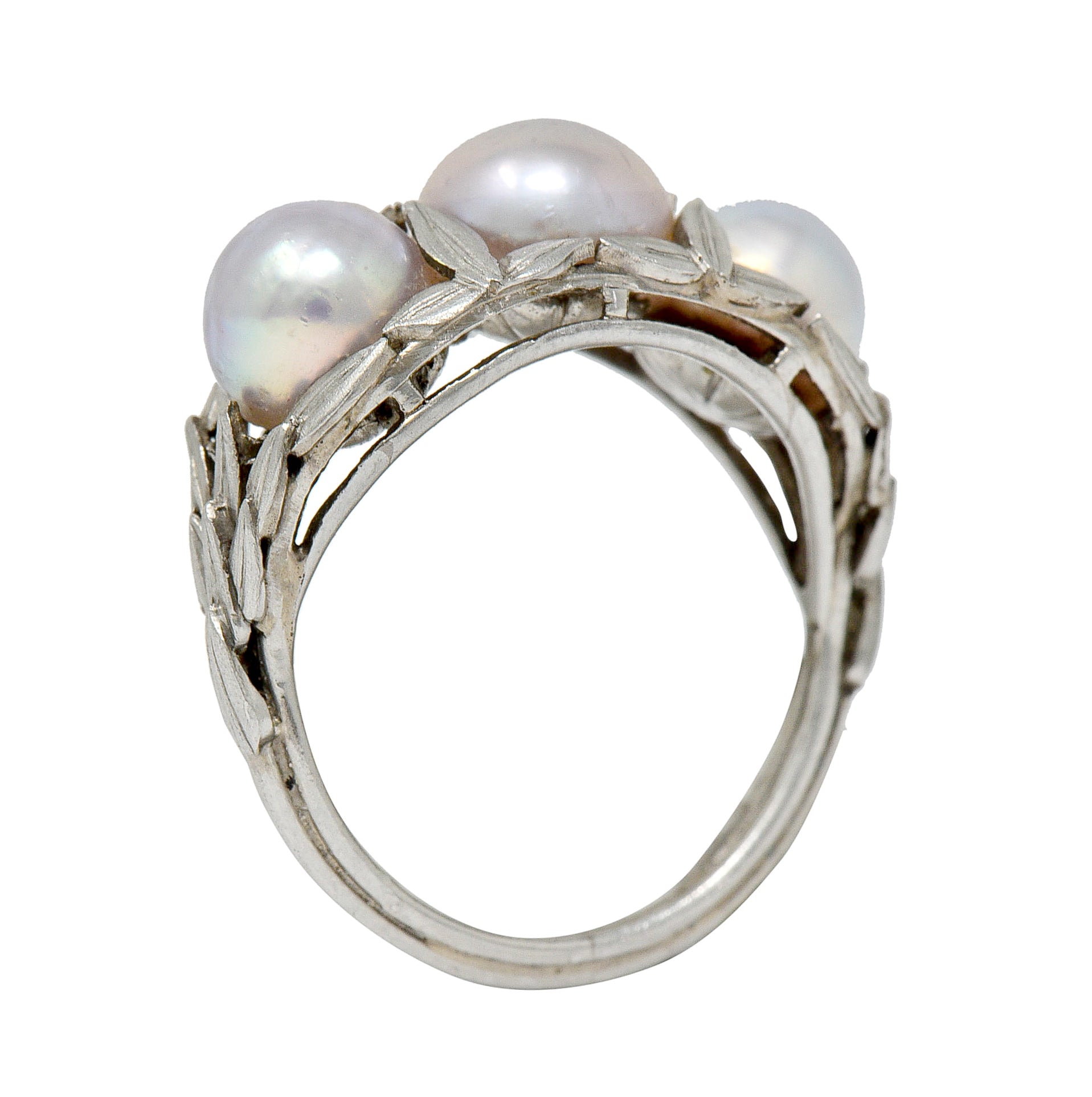 Edwardian Natural Freshwater Pearl Platinum Laurel Band Ring GIARing - Wilson's Estate Jewelry